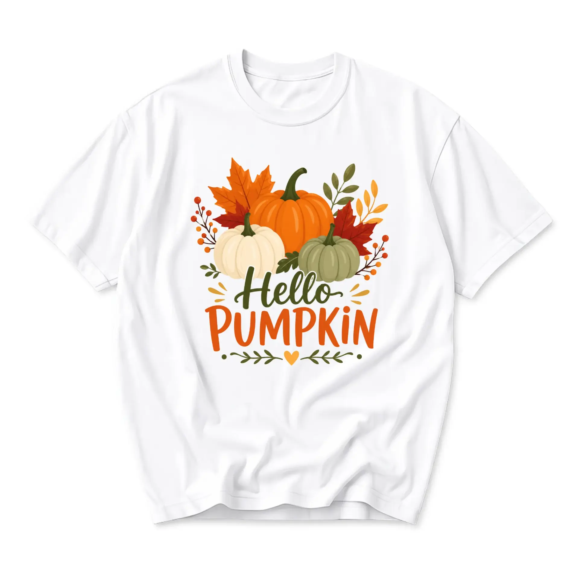 Graphic Tee Hello Pumpkin Fall Seasonal Unisex Short Sleeve Shirt for Autumn Harvest Fashion and Comfortable Casual Wear