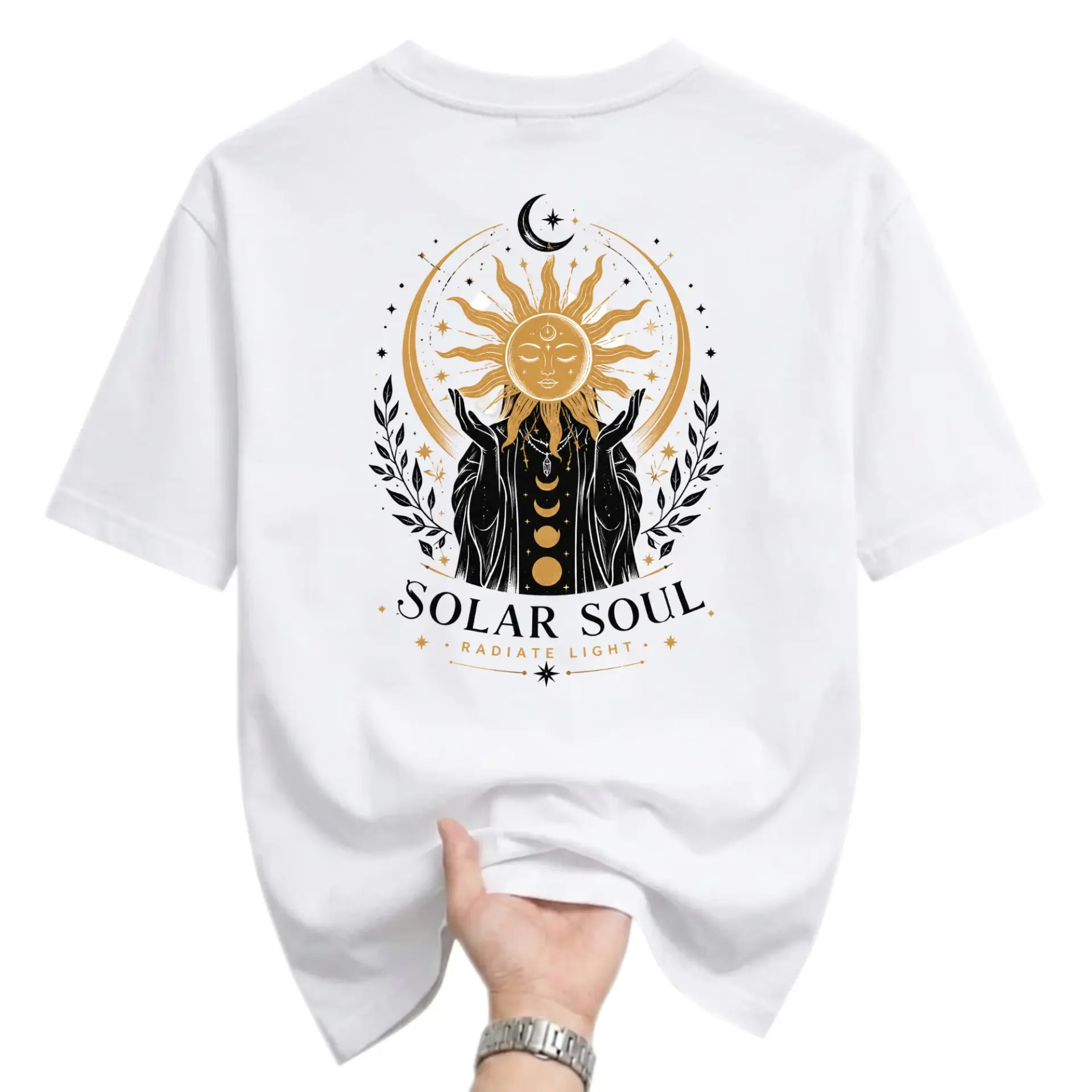 Graphic Tee Solar Soul Celestial Sun and Moon Print Unisex Crew Neck Casual Everyday Cotton Blend Short Sleeve Shirt