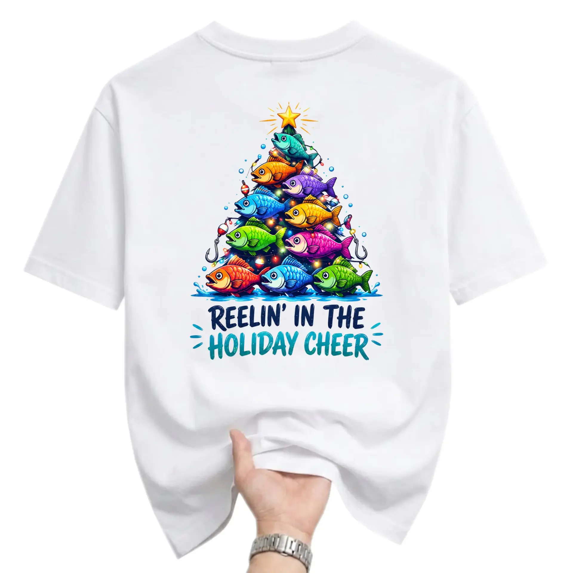 Funny Shirt Reelin in the Holiday Cheer Fishing Themed Graphic Tee Unisex