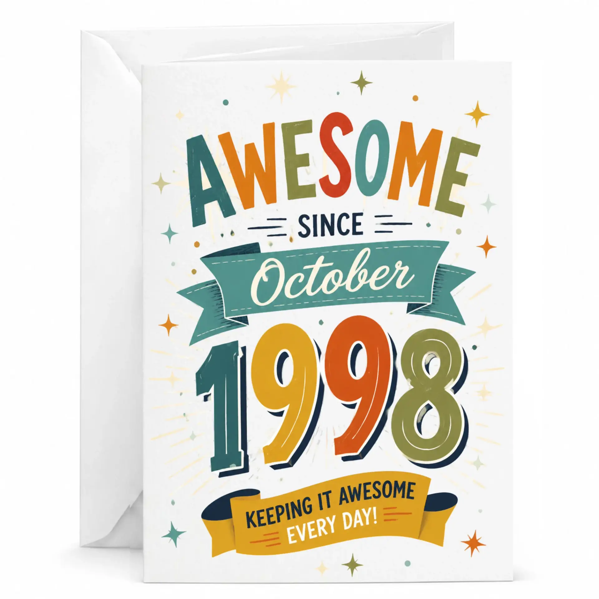 Greeting Card Awesome Since October 1998 Birthday Celebration Note for Friends and Family Members Retro Vintage Style