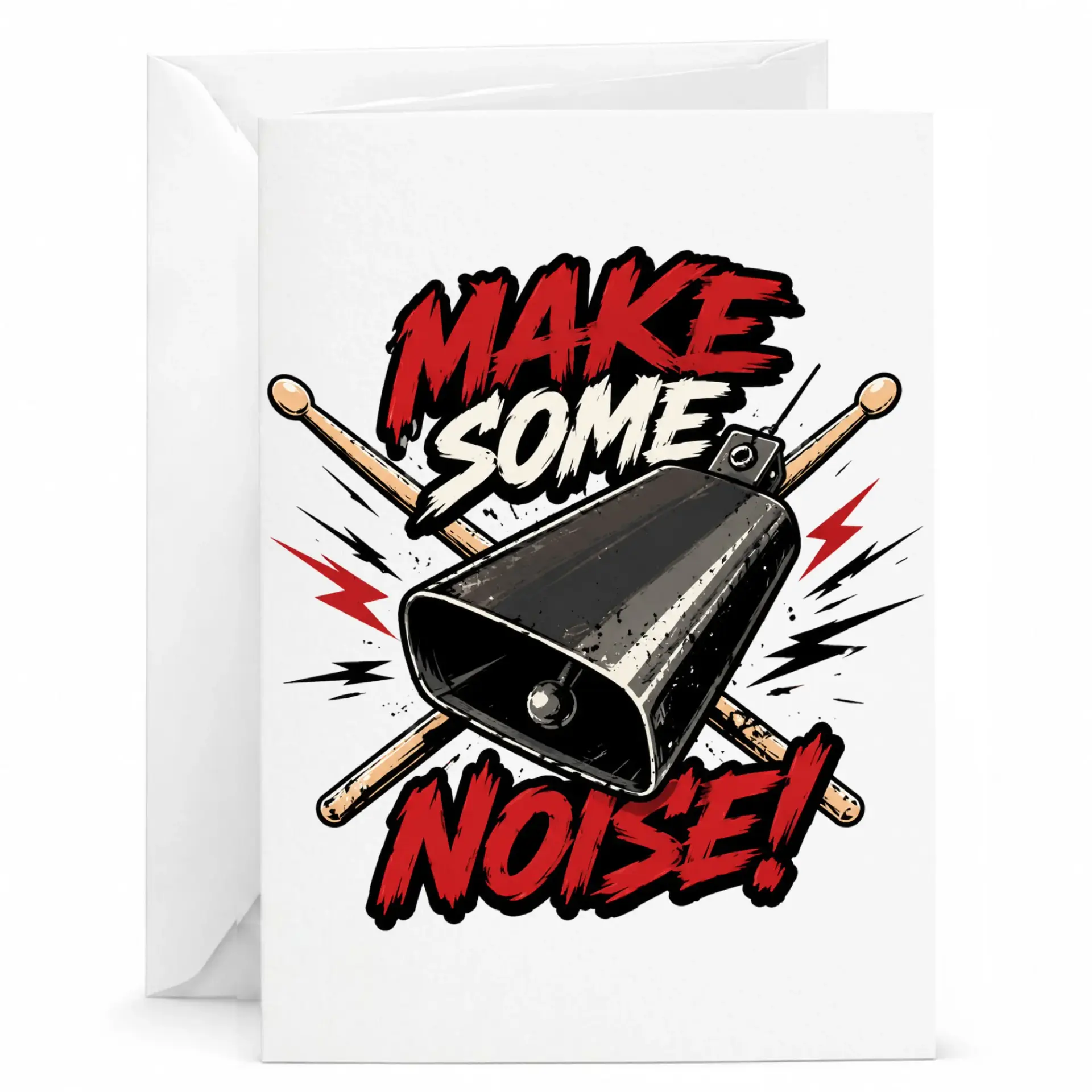 Funny Greeting Card Featuring a Cowbell and Drumsticks Design for Music Lovers and Percussion Enthusiast Friends