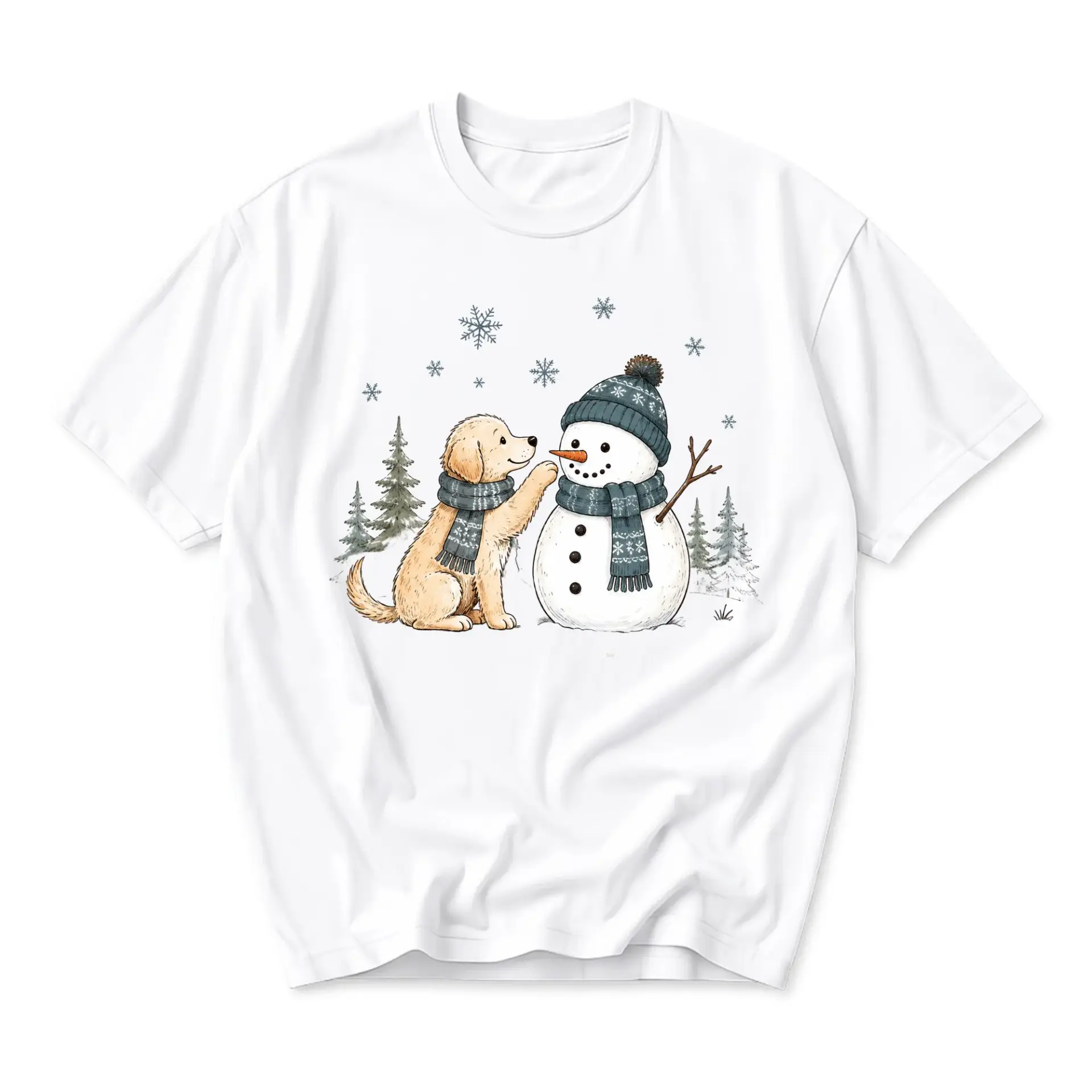T-shirt Golden Retriever Snowman Holiday Graphic Print Casual Unisex Crew