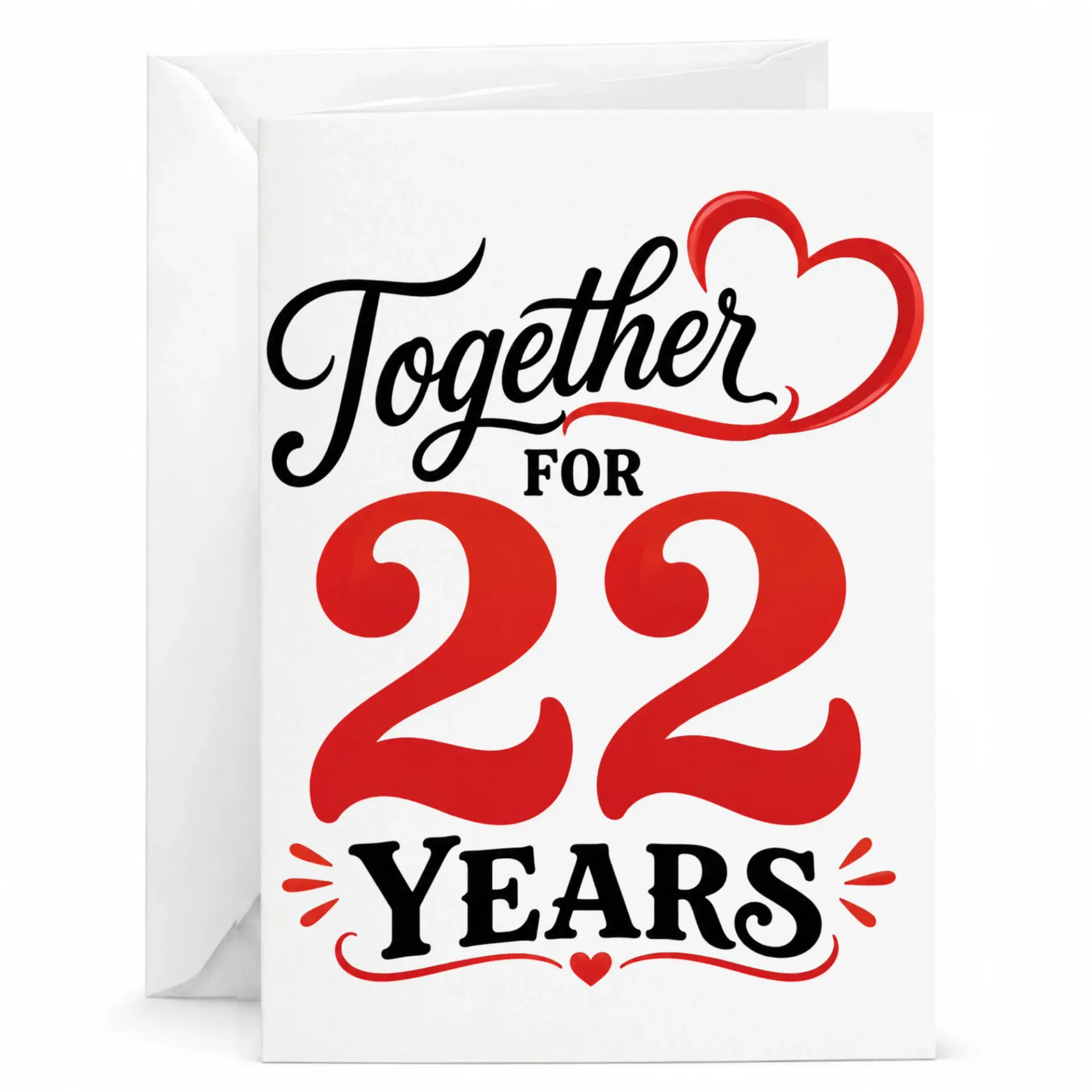 Anniversary Card Together for 22 Years Greeting Card for Romantic Couple Celebration with Matching White Envelope