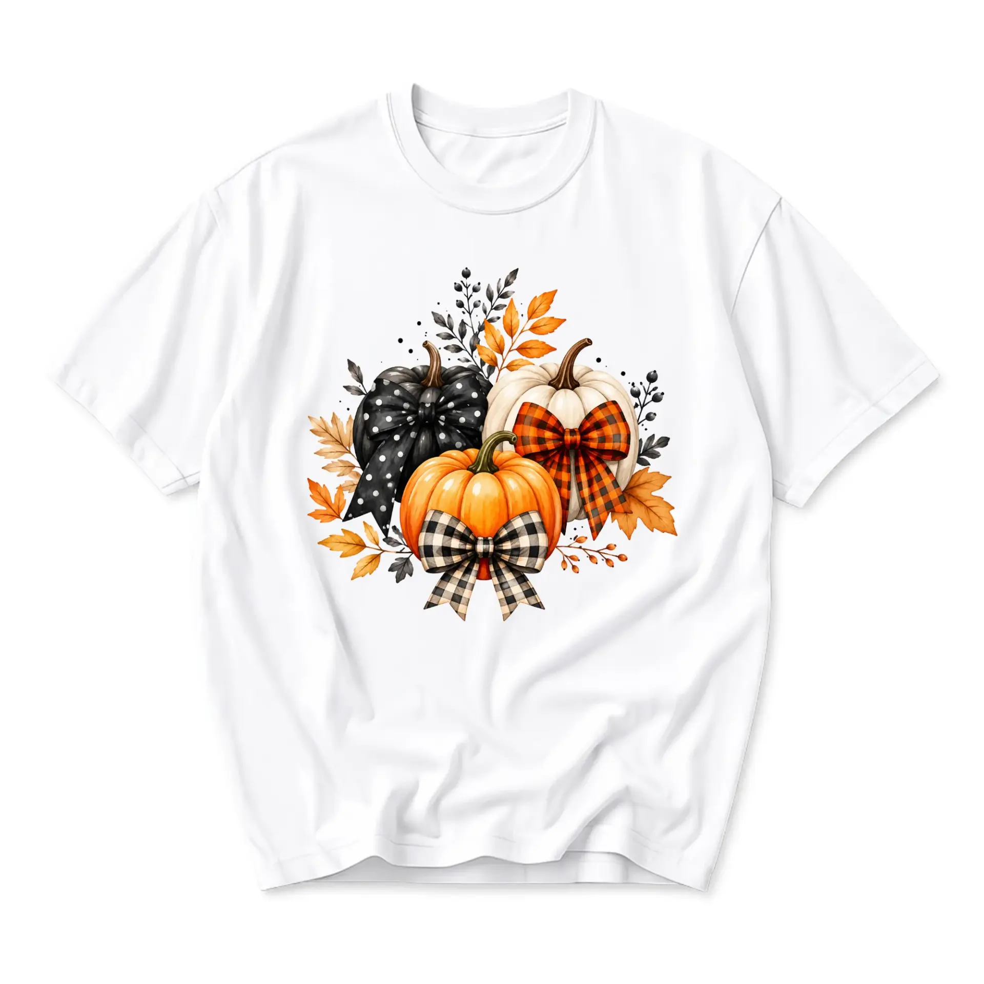 Graphic Tee Pumpkin Fall Harvest Shirt Floral Autumn Seasonal Apparel Unisex Crew Neck Short Sleeve Casual Cotton Top