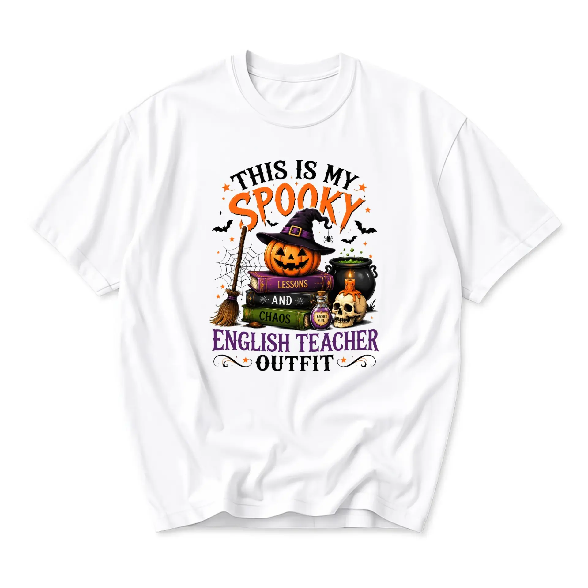 Graphic Tee Spooky English Teacher Outfit Unisex Crew Neck Shirt Seasonal Holiday Theme Casual Print Apparel Top
