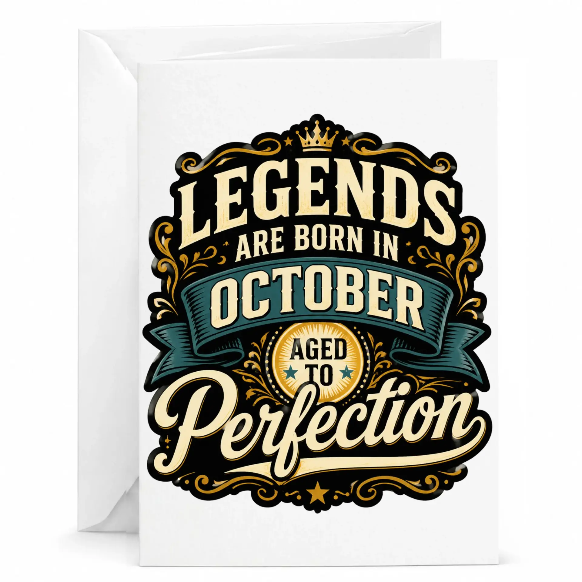 Birthday Card Legends Are Born in October Aged to Perfection Vintage Style Greeting Card for Fall Birthdays