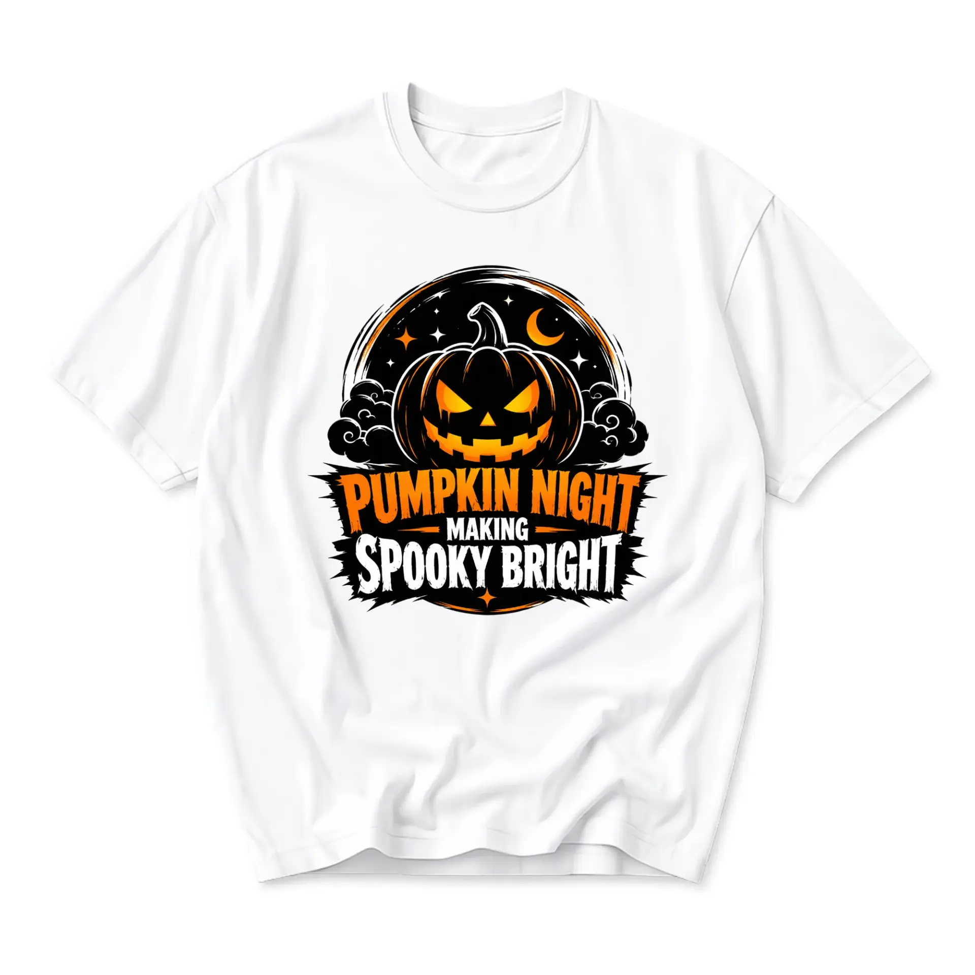 Funny Shirt Pumpkin Night Making Spooky Bright Graphic Tee Halloween Holiday Theme Casual Short Sleeve Crew Neck Top