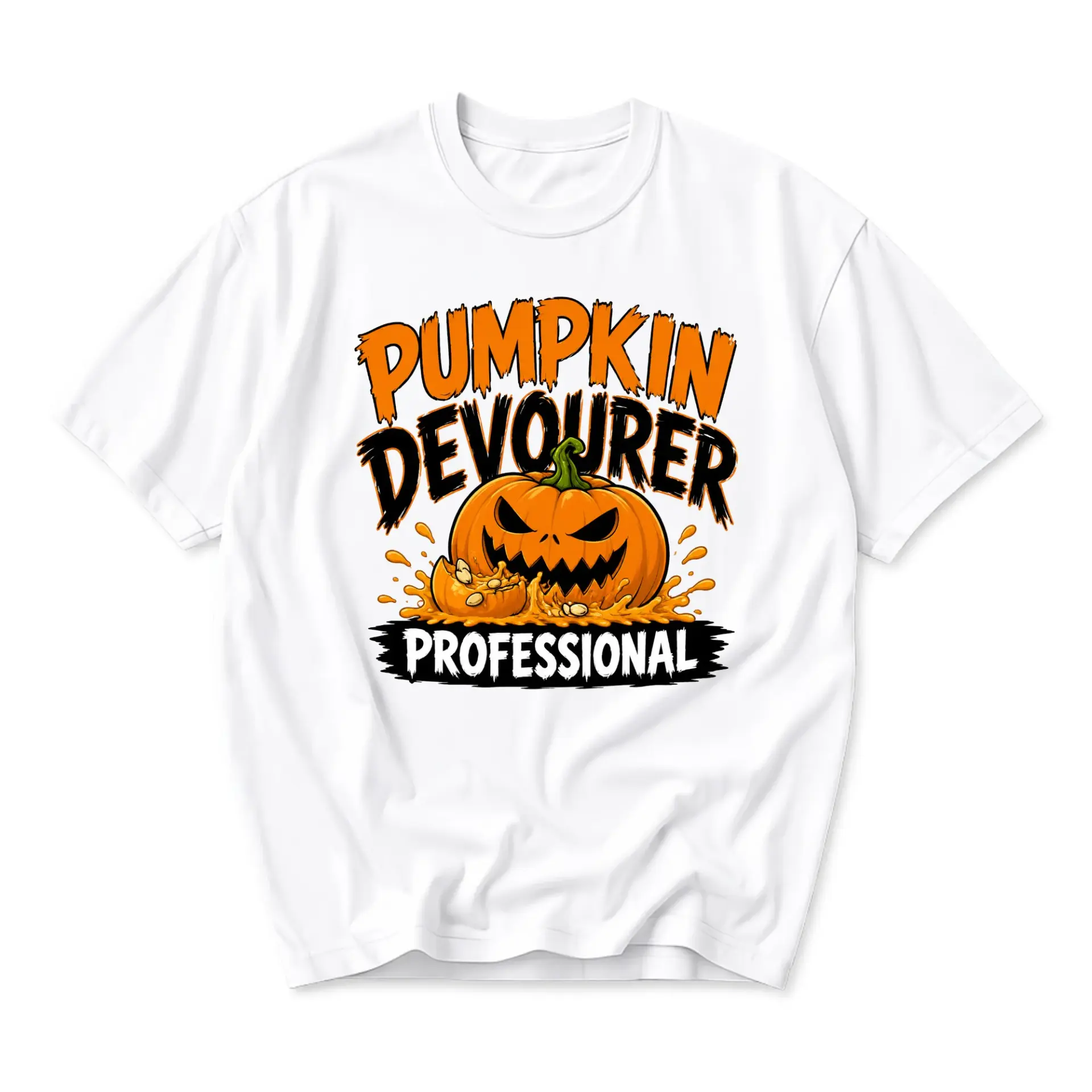 Funny Shirt Pumpkin Devourer Professional Graphic Tee Seasonal Fall Aesthetic Unisex Crew Neck Casual Cotton Top