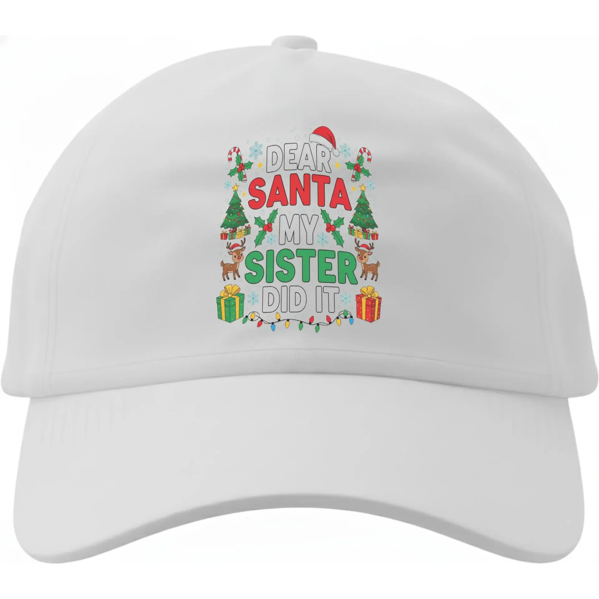 Dad Hat Christmas Holiday Baseball Cap Dear Santa My Sister Did It Graphic Print Unisex White Cotton Adjustable