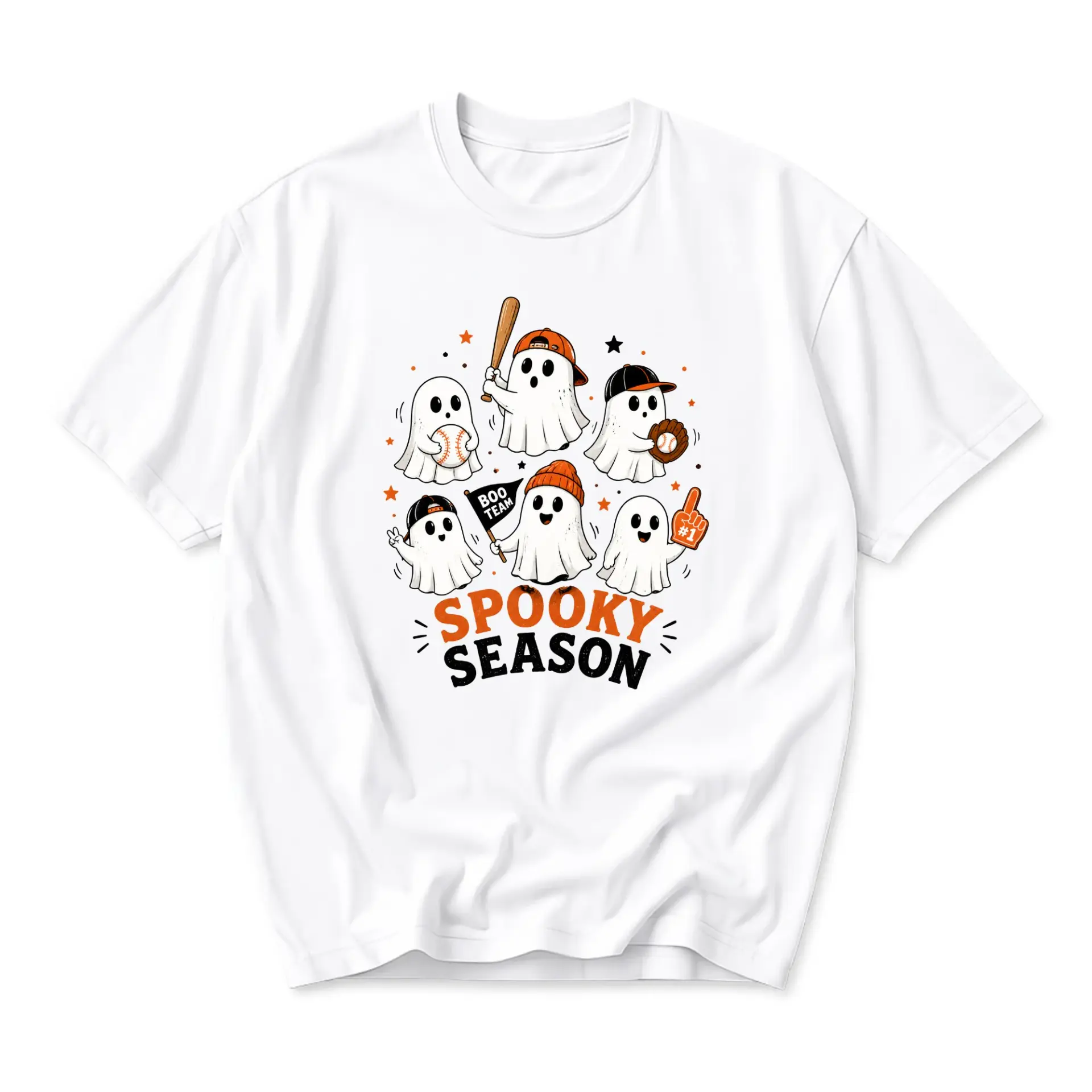Graphic Tee Spooky Season Baseball Ghost Squad Unisex Crew Neck Short Sleeve Shirt for Casual Everyday Outfits