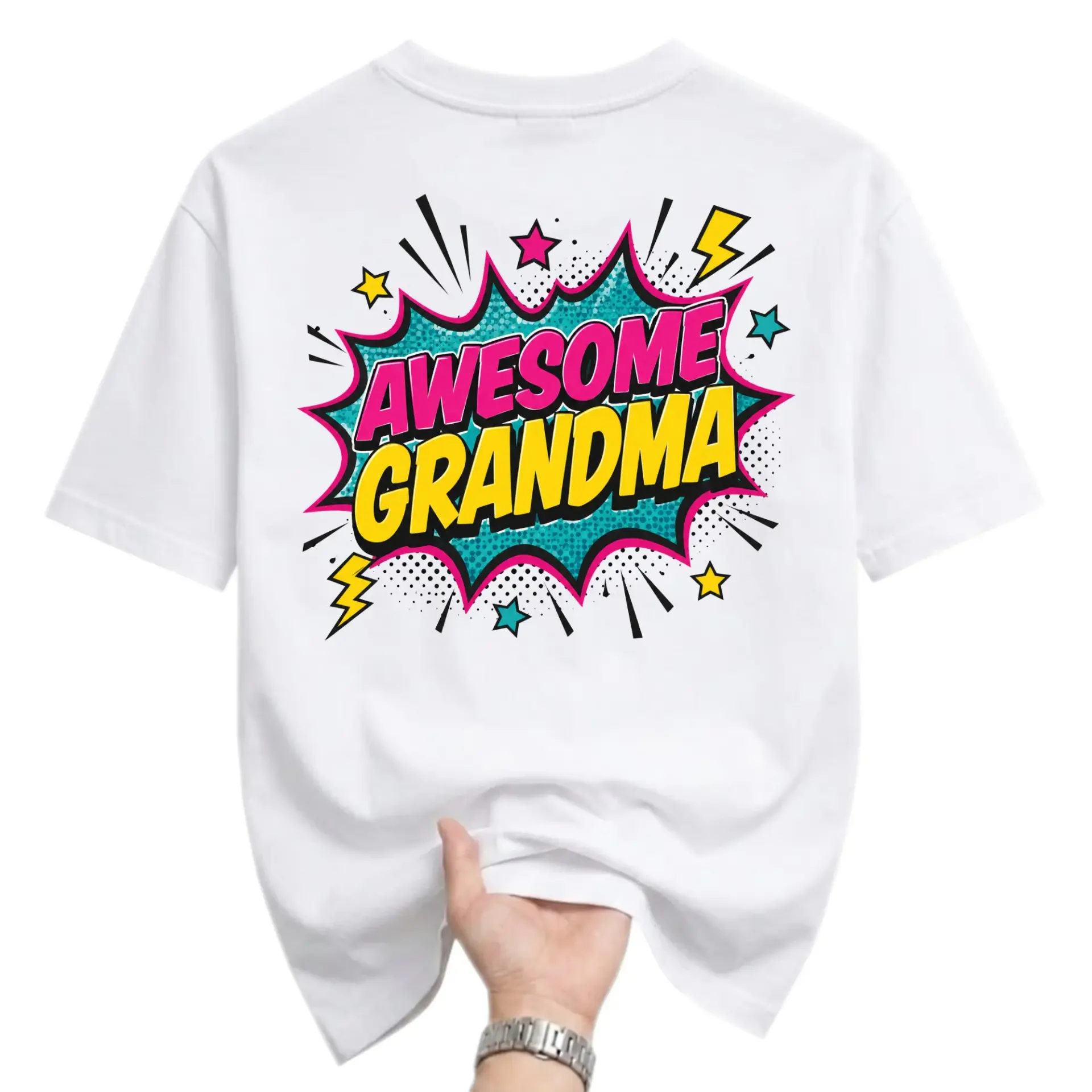 Funny Shirt Awesome Grandma Comic Book Style Graphic Tee Retro Art Design Unisex Casual Crew Neck Top White
