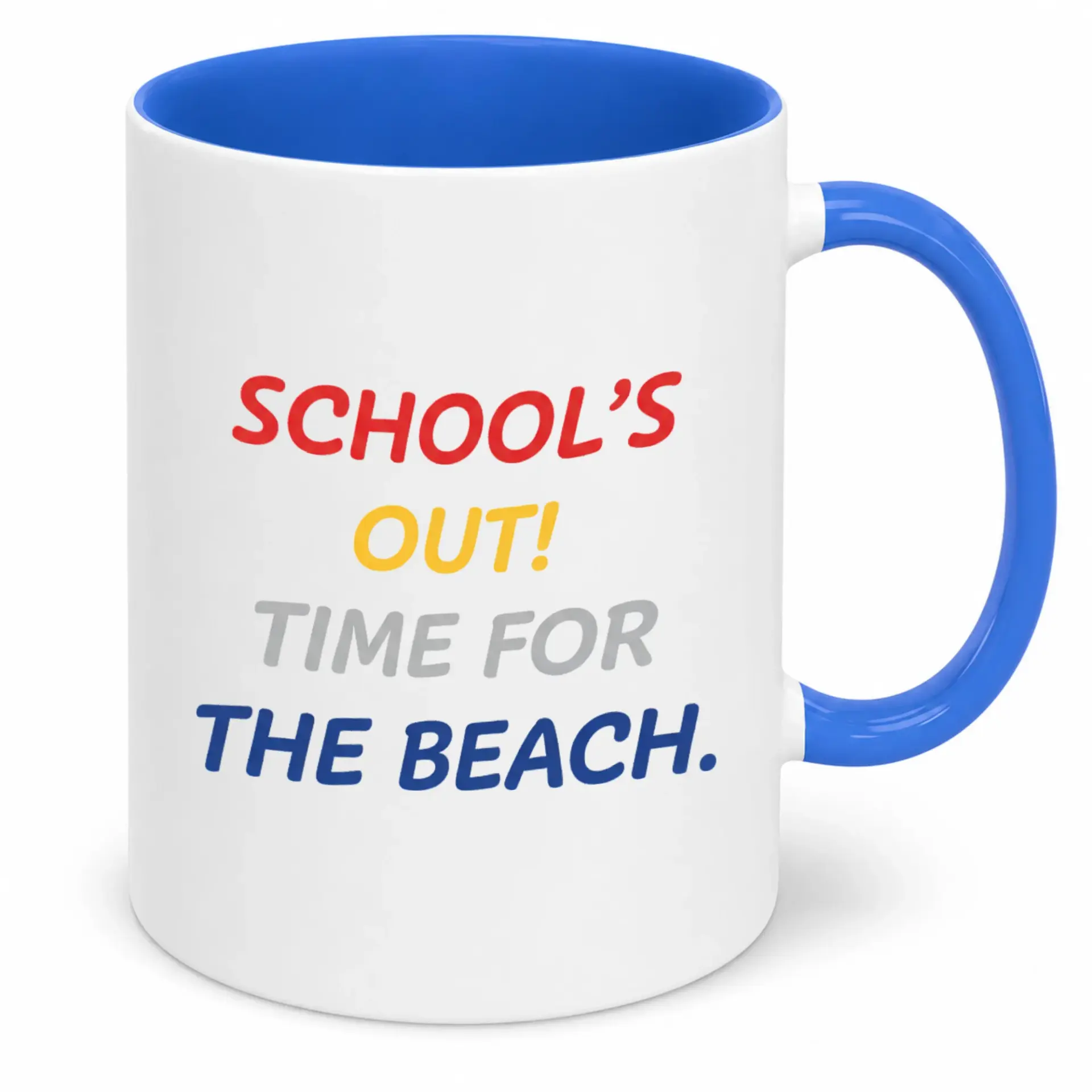 Funny Ceramic Coffee Mug for Vacation & End of School Year "school's Out Time the Beach" Themed Drinkware White & Blue