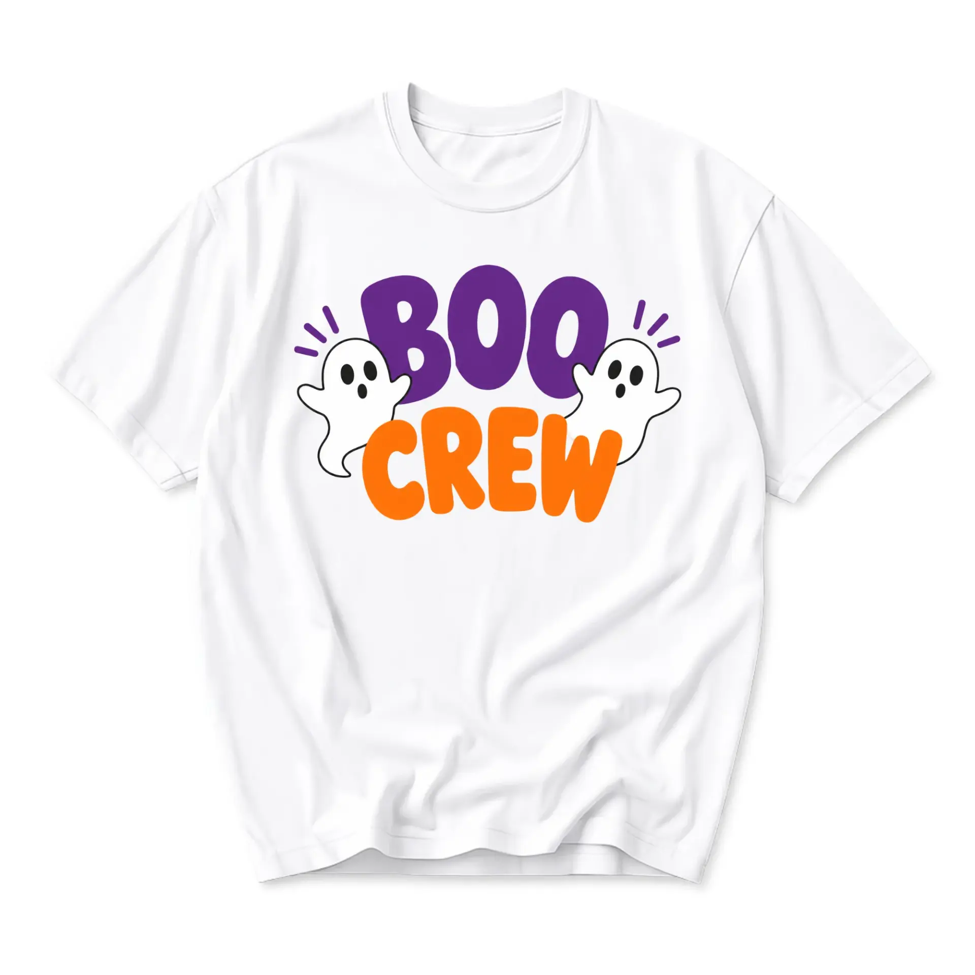 Graphic Tee Boo Crew Unisex Shirt White Cotton Casual Crew Neck Halloween Themed Apparel for Men and Women Everyday Wear