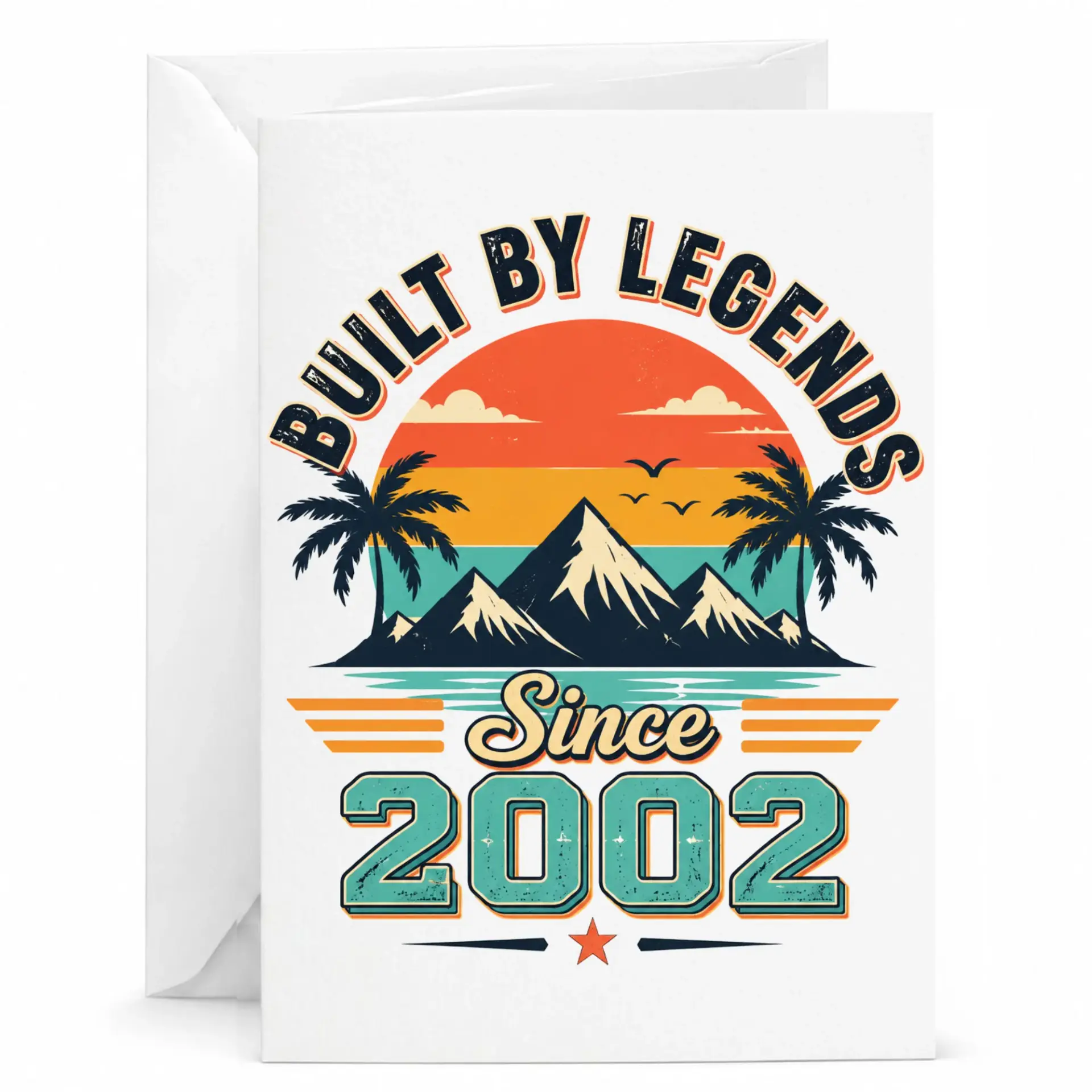 Birthday Card Built by Legends Since 2002 Vintage Retro Sunset Mountain Design Greeting Card with Envelope