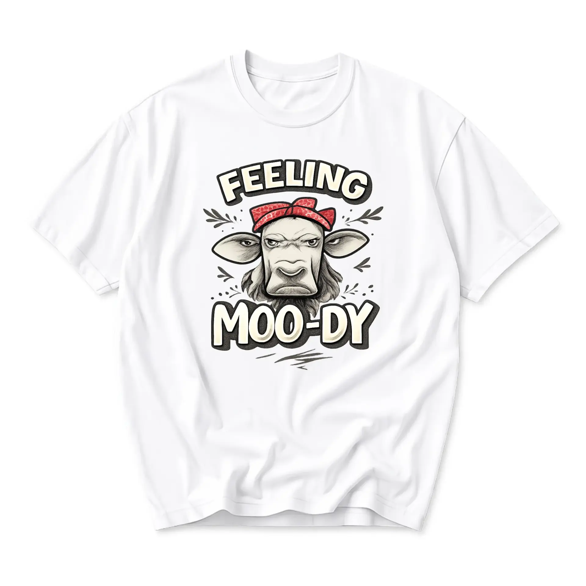 Funny Shirt Feeling Moo-Dy Graphic Tee Unisex Casual Apparel Cow Pun Humor