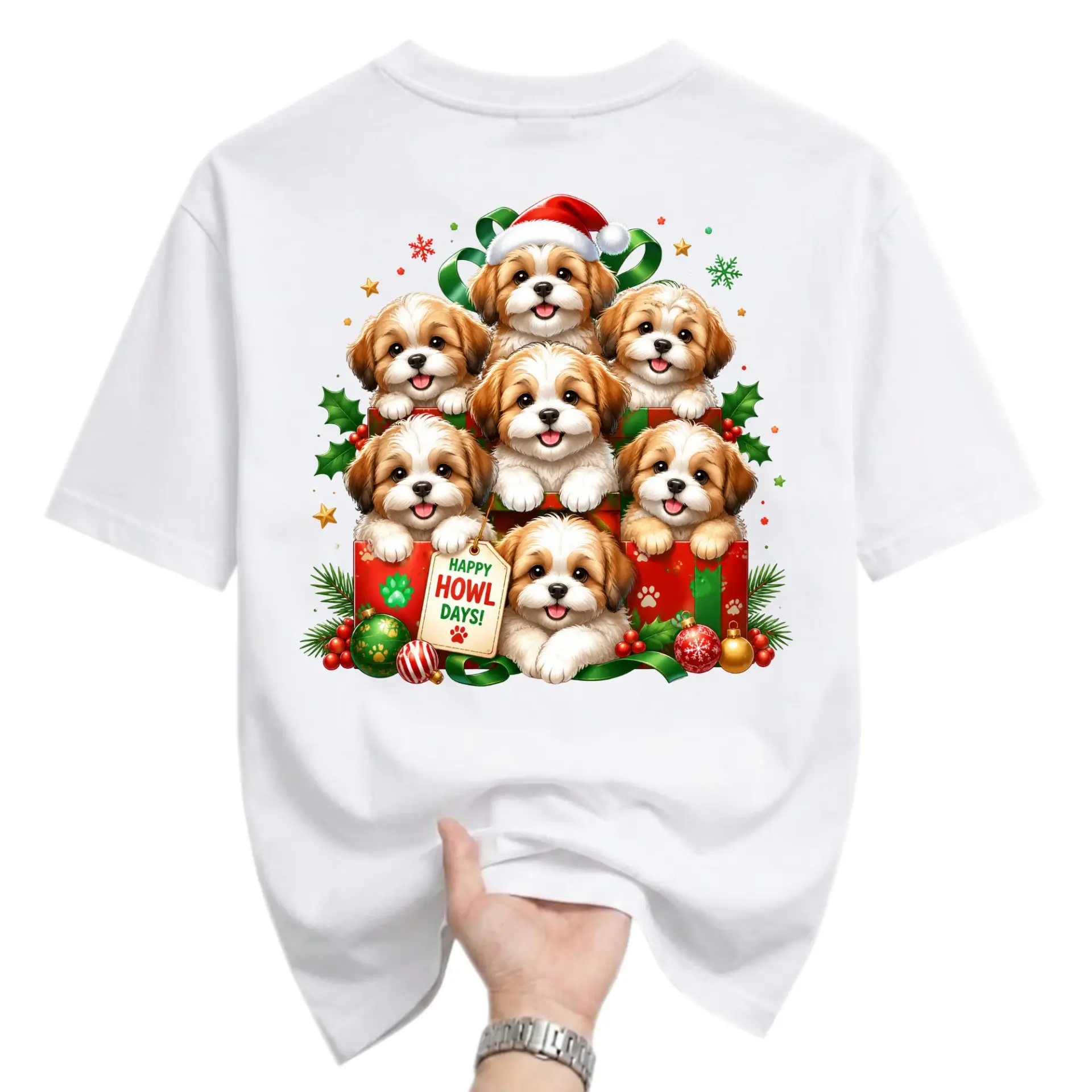 Graphic Tee Happy Days Christmas Puppy Shirt Unisex Crew Neck Short Sleeve