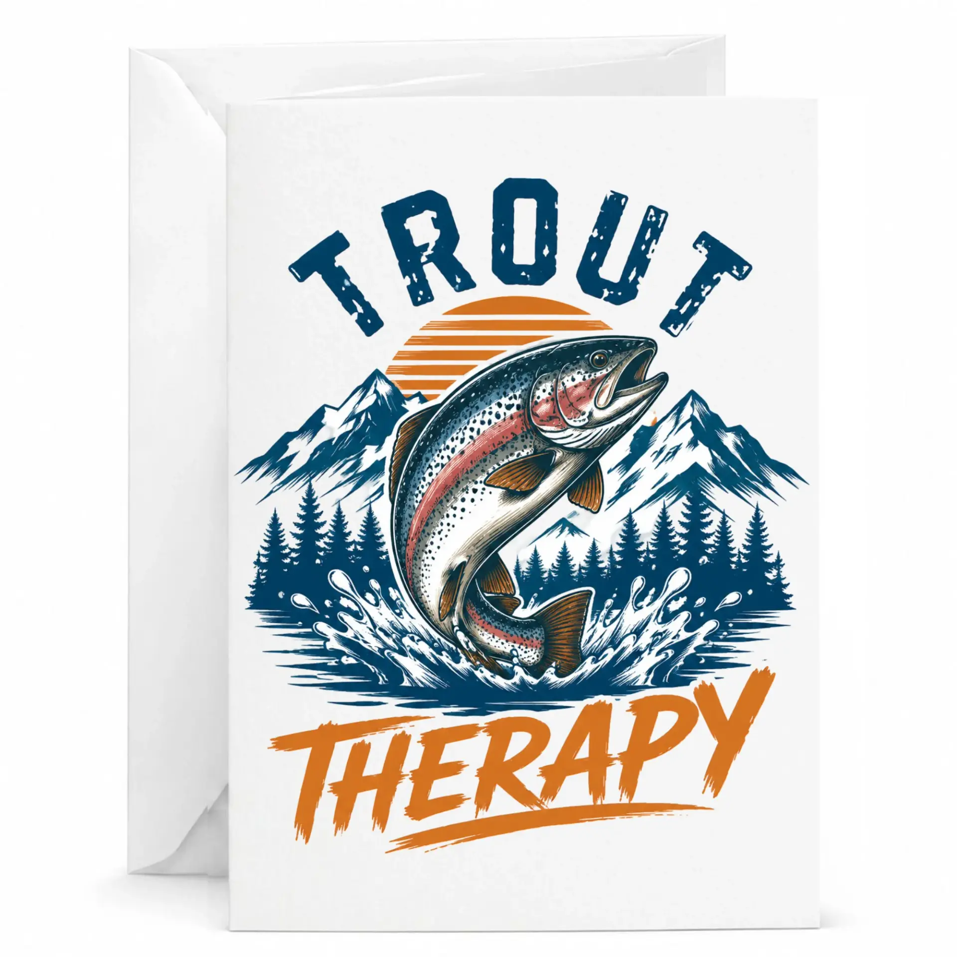 Greeting Card Trout Therapy Fishing Theme Professional Print with Matching Envelope for Outdoor Enthusiasts