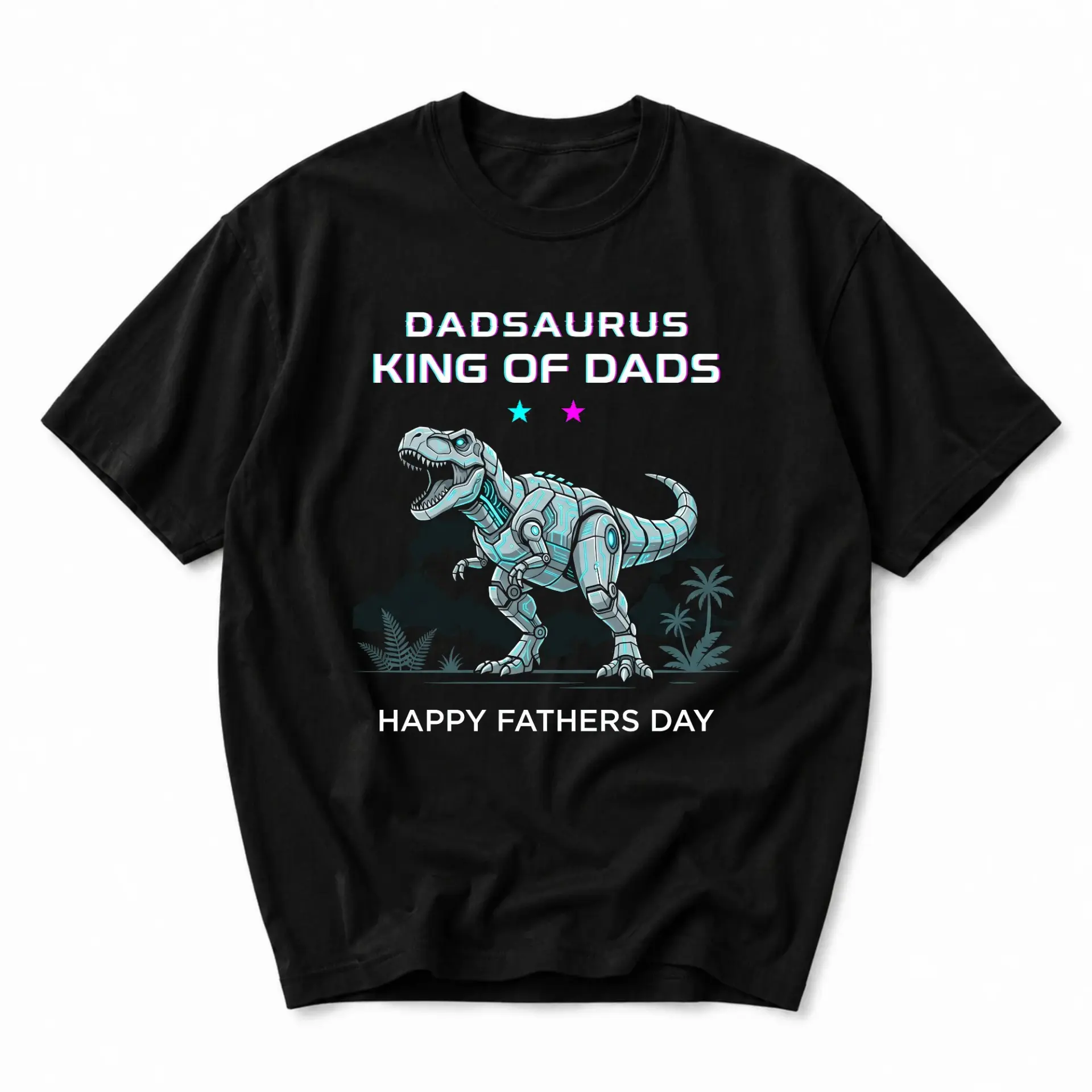Funny Shirt Dadsaurus King of Dads Graphic Tee Robot Dinosaur Design Casual Unisex Crew Neck Top for Everyday Wear