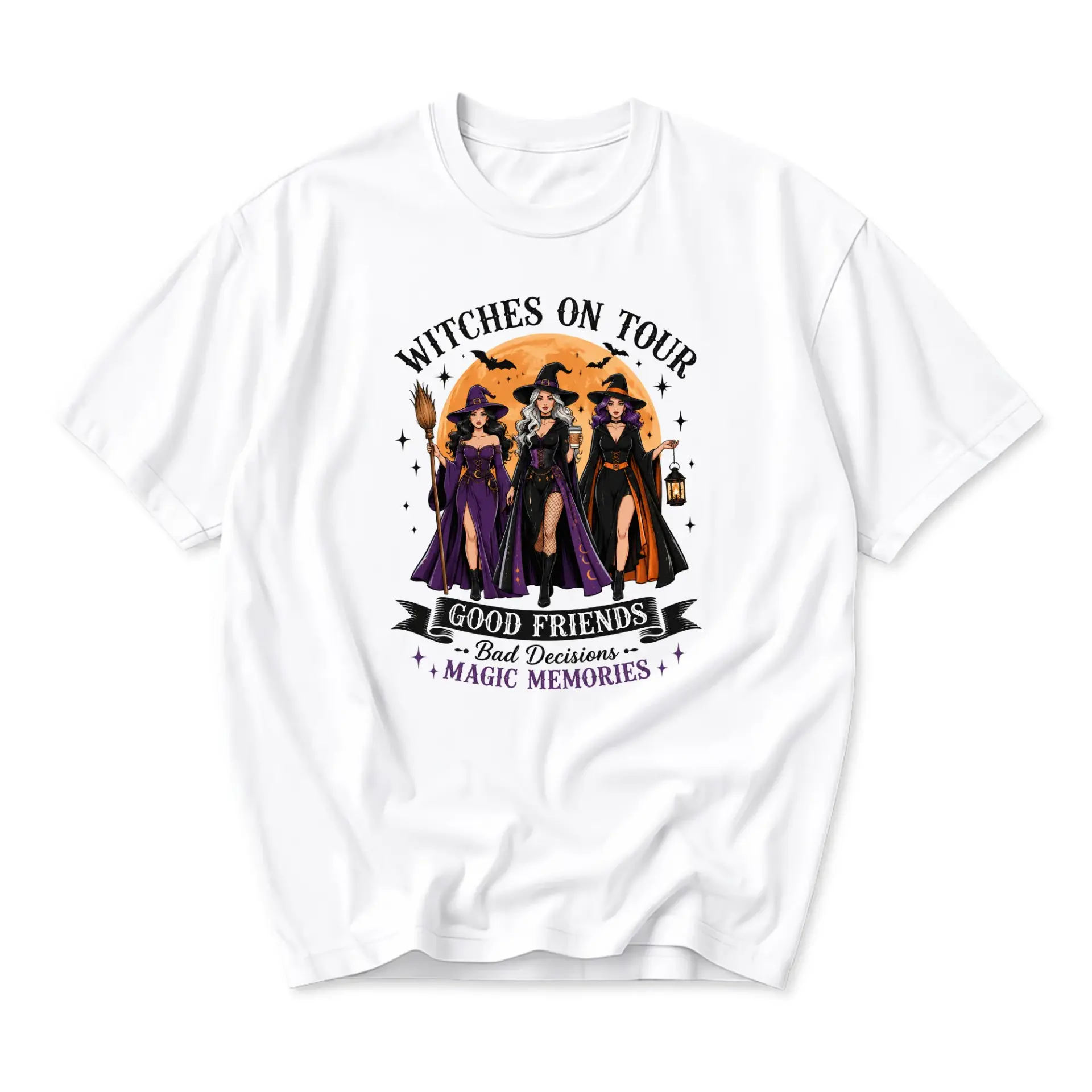 Graphic Tee Witches on Tour Good Friends Bad Decisions Magic Memories Unisex Crew Neck Casual Cotton Blend Shirt