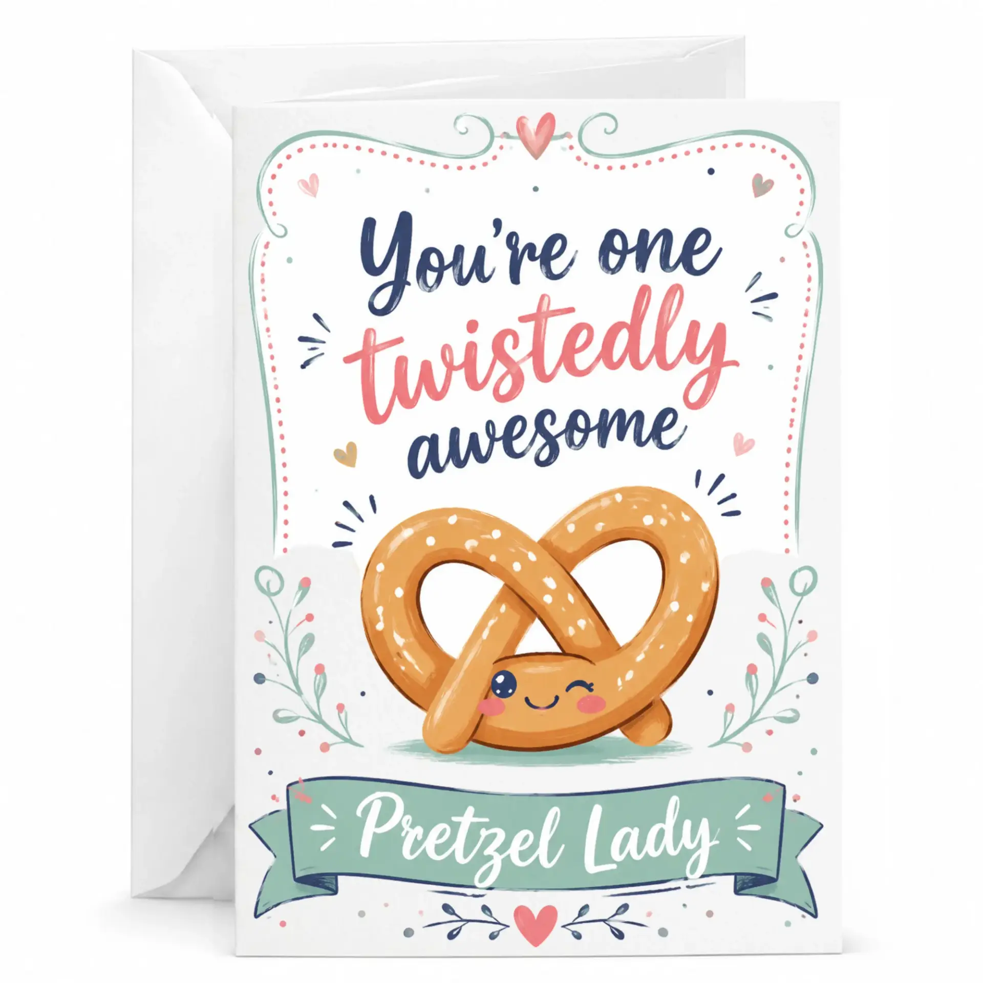 Funny Greeting Card You Are One Twistedly Awesome Pretzel Lady Pun Card for Appreciation and Celebration