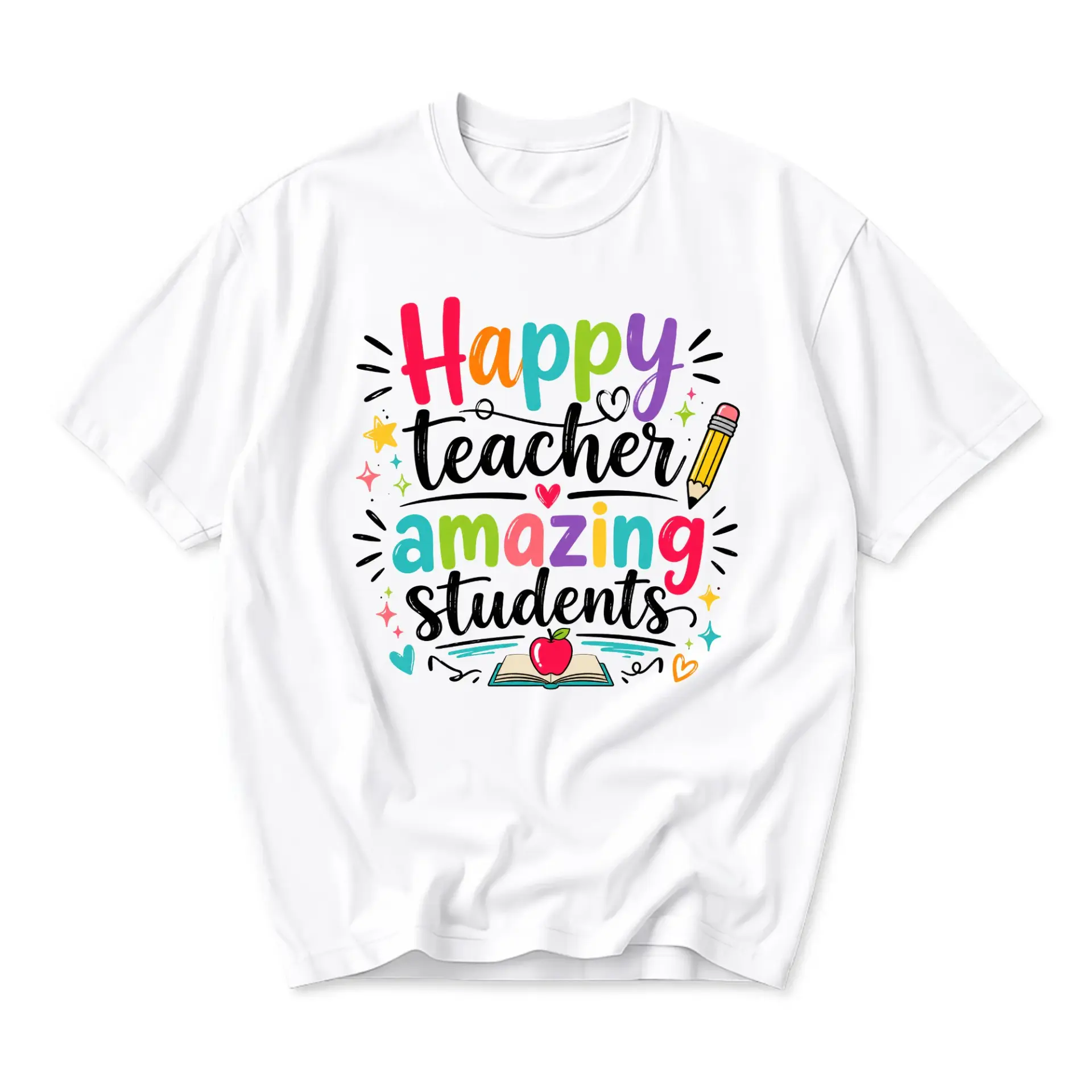 T-shirt Happy Teacher Amazing Students Graphic Tee for Education Professionals Comfortable Unisex Casual Crew Neck Top