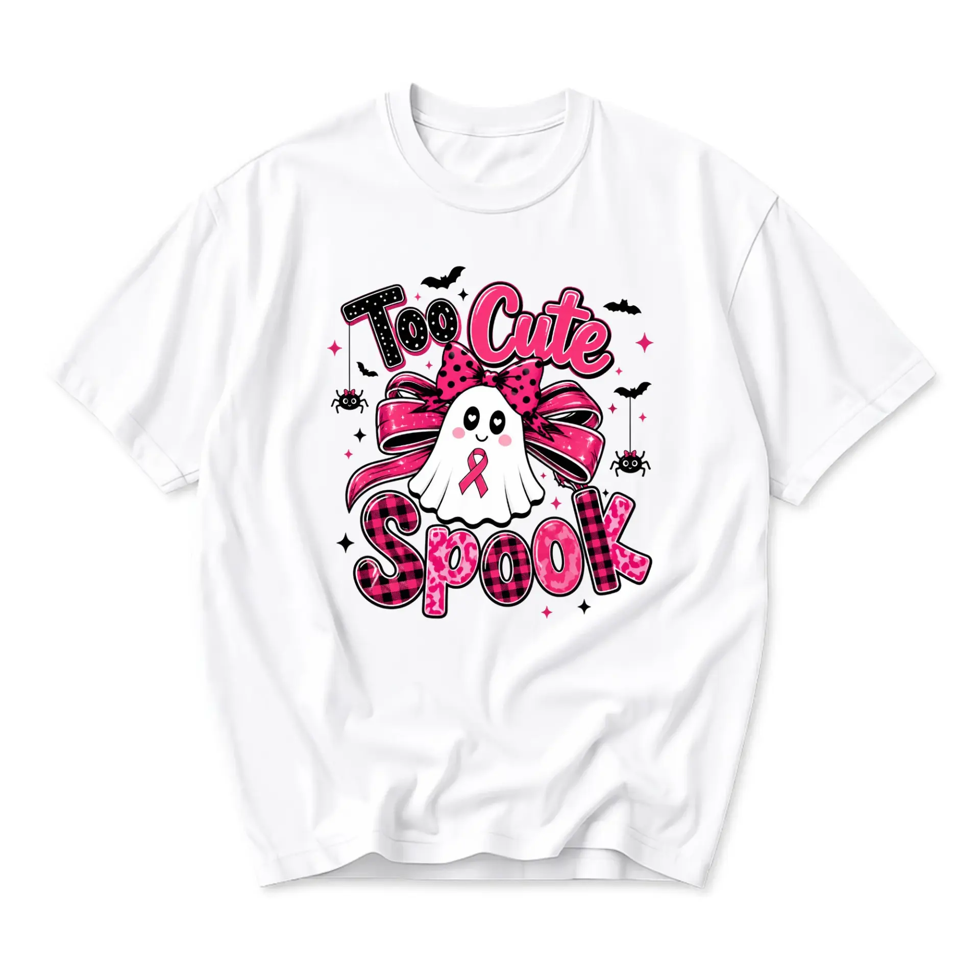 Funny Shirt Too Cute to Spook Ghost Graphic Tee Aesthetic Pink Halloween Casual Unisex Crew Neck Cotton Blend Top