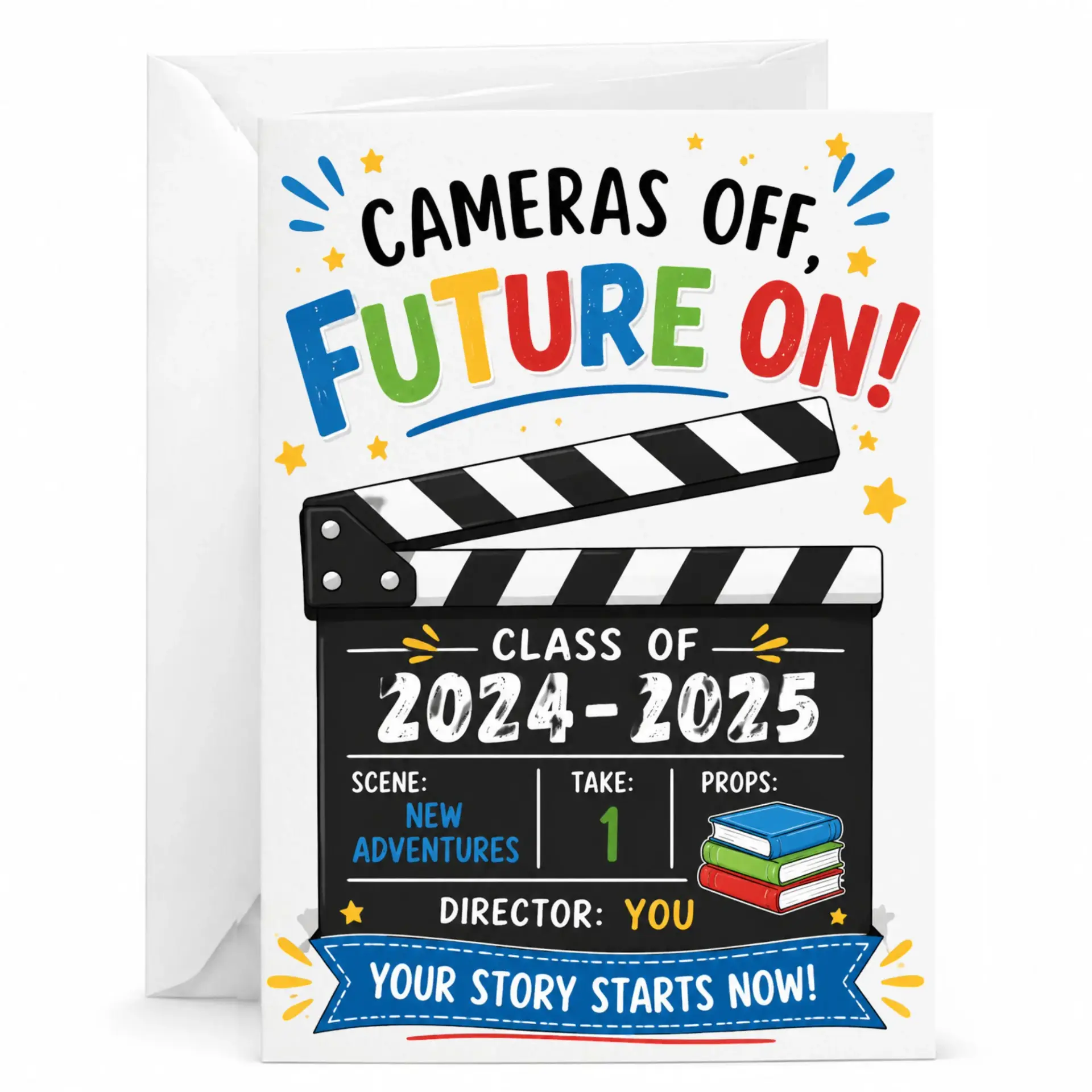 Greeting Card for Graduates Featuring Film Clapperboard Design of 2024-2025 New Theme Paper