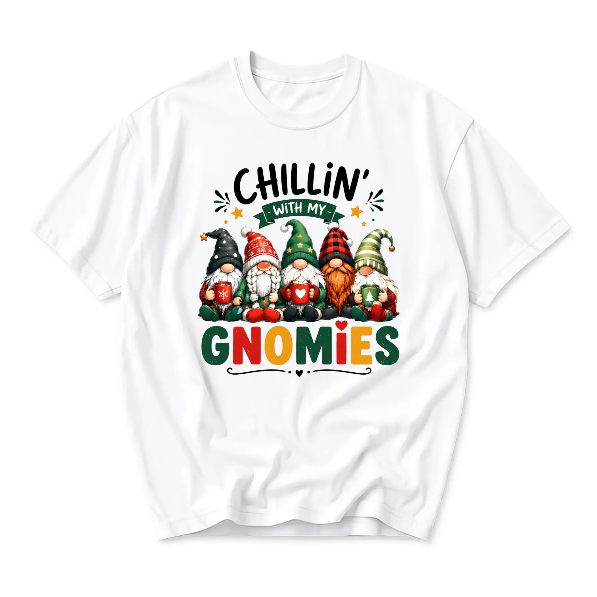 Funny Shirt Chillin with My Gnomies Graphic Tee Cute Holiday Gnome Print Unisex Cotton Crew Neck Casual Summer Top
