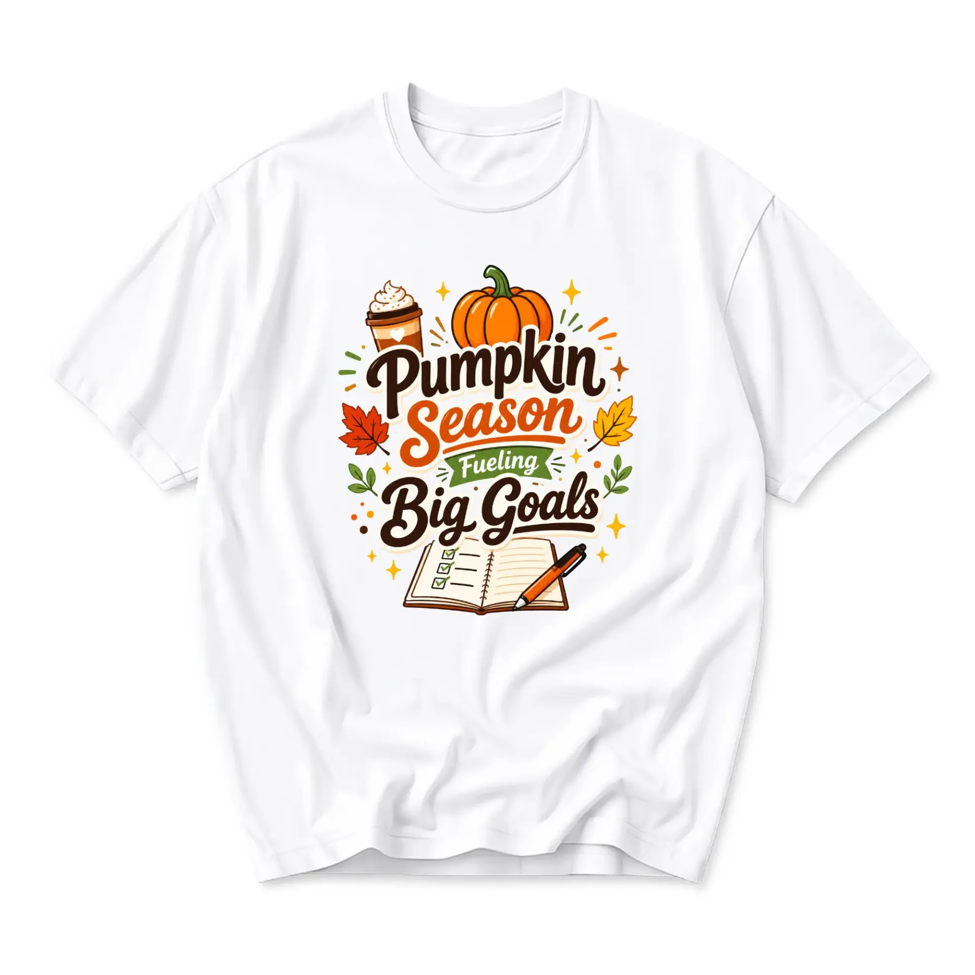 Graphic Tee Pumpkin Season Fueling Big Goals Autumn Aesthetic Fall Inspired Unisex Short Sleeve Crew Neck Shirt