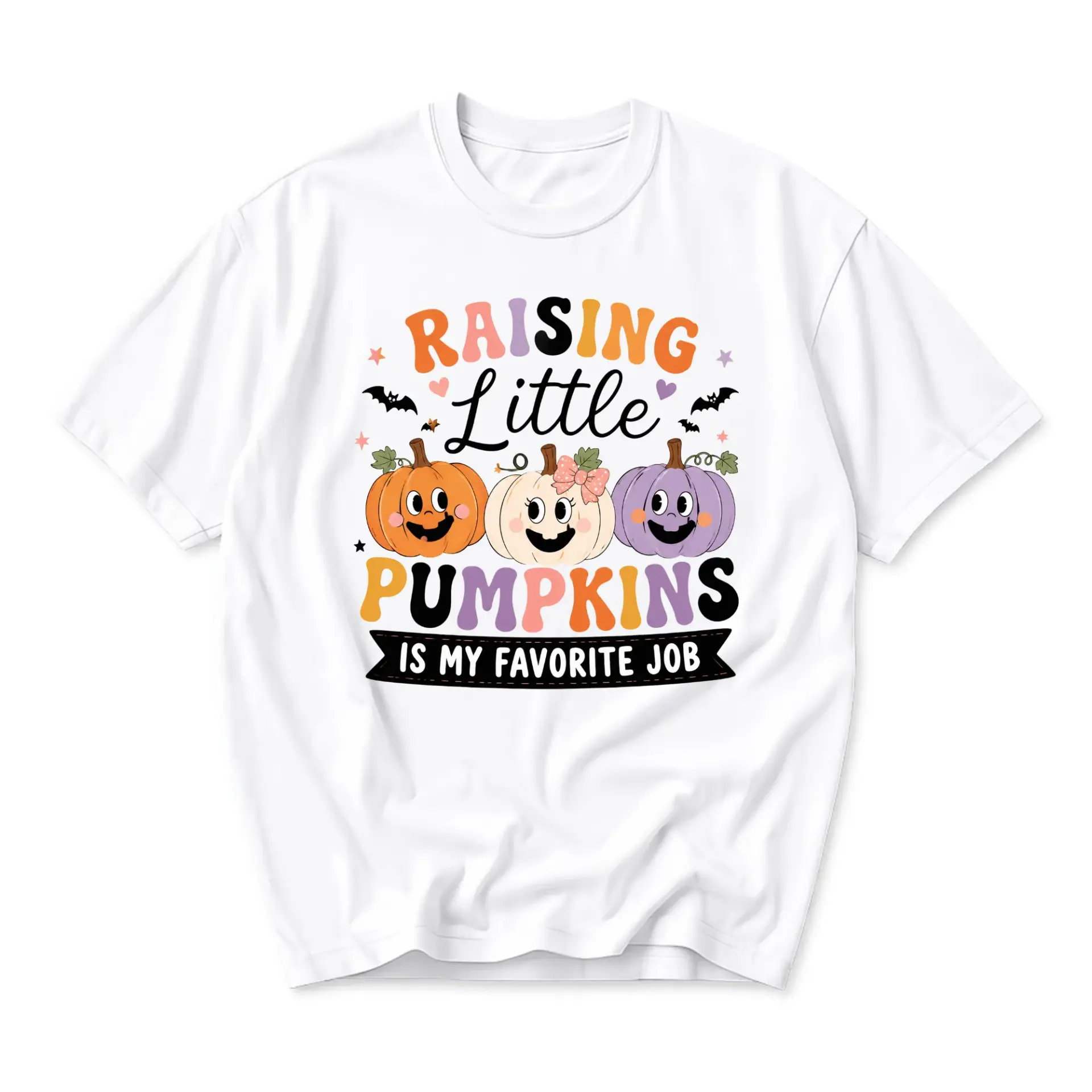 Graphic Tee Raising Little Pumpkins Is My Favorite Job Unisex Crew Neck Casual Cotton Blend Fall Seasonal Shirt White