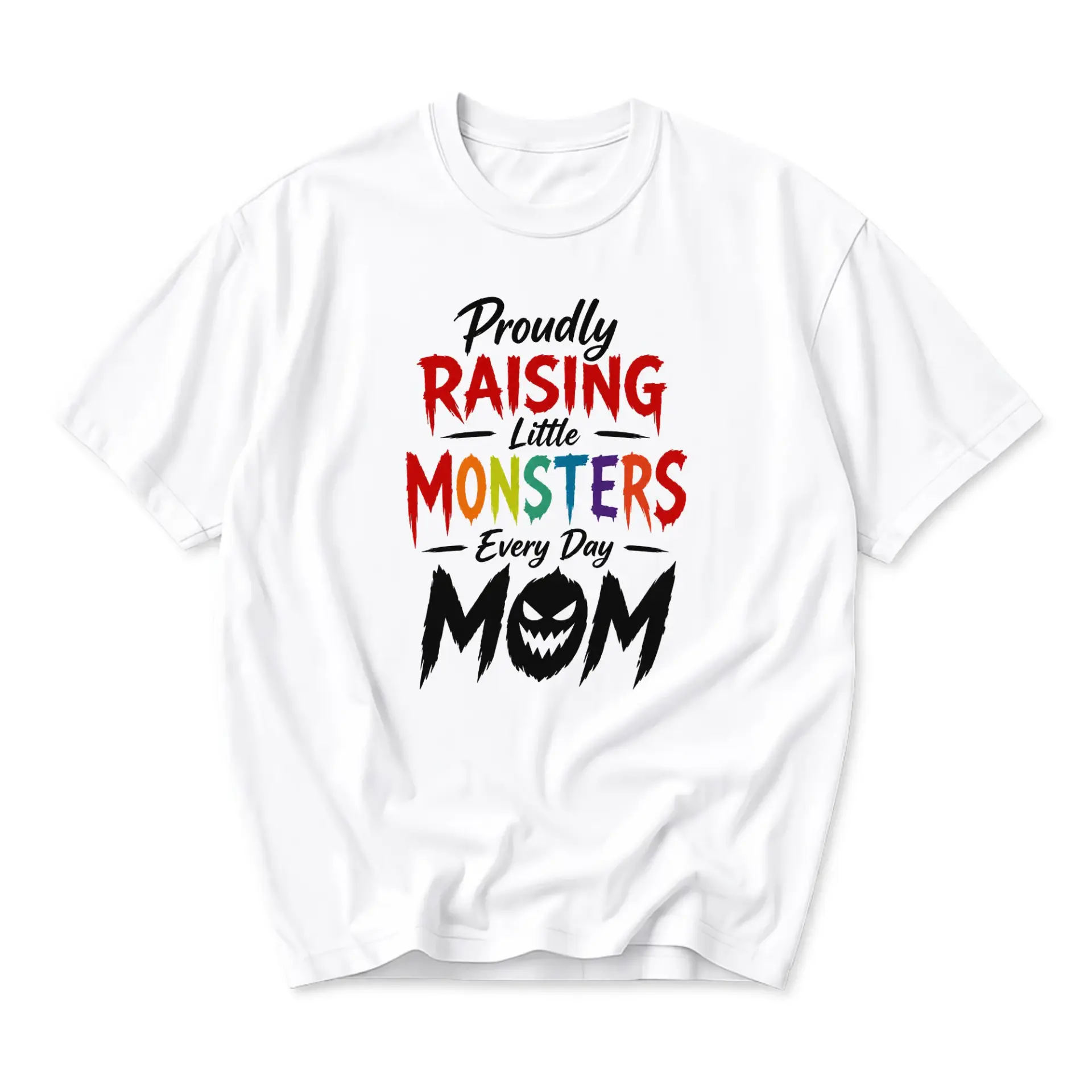 Funny Shirt Proudly Raising Little Monsters Mom Graphic Tee Casual Unisex Crew Neck Top for Every Day Wear