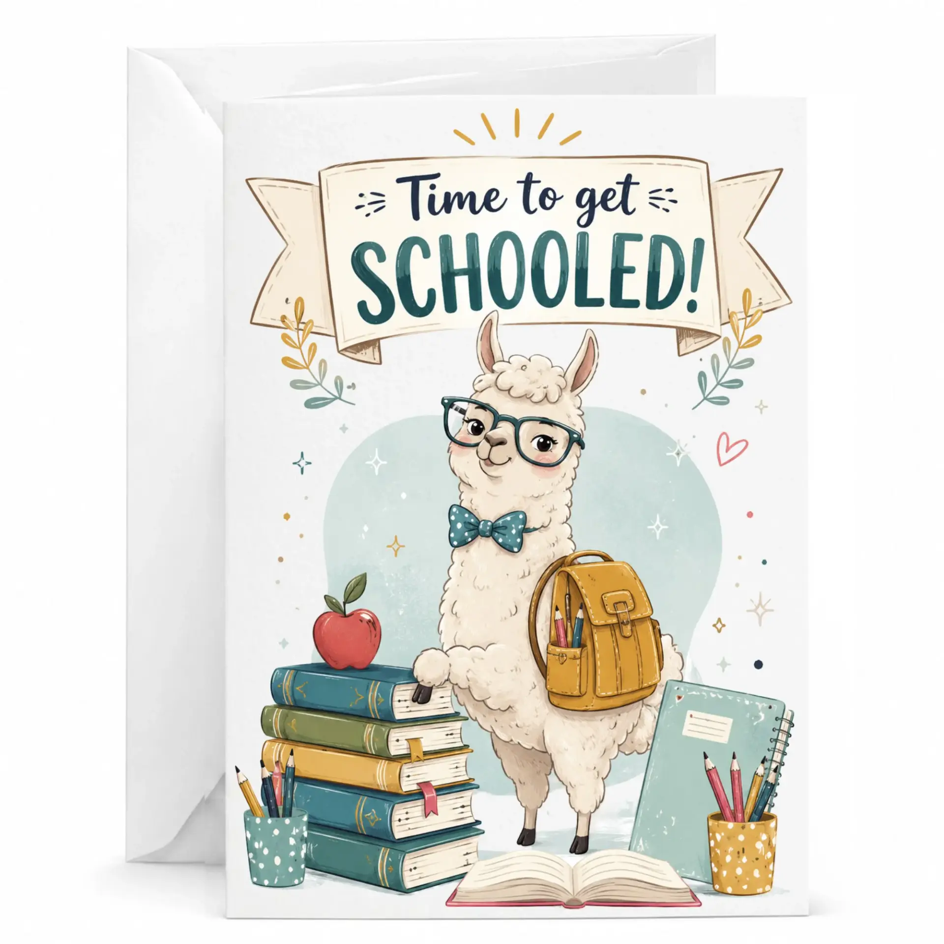 Funny Llama Greeting Card Time to Get Schooled Humorous Animal Design for Encouragement and