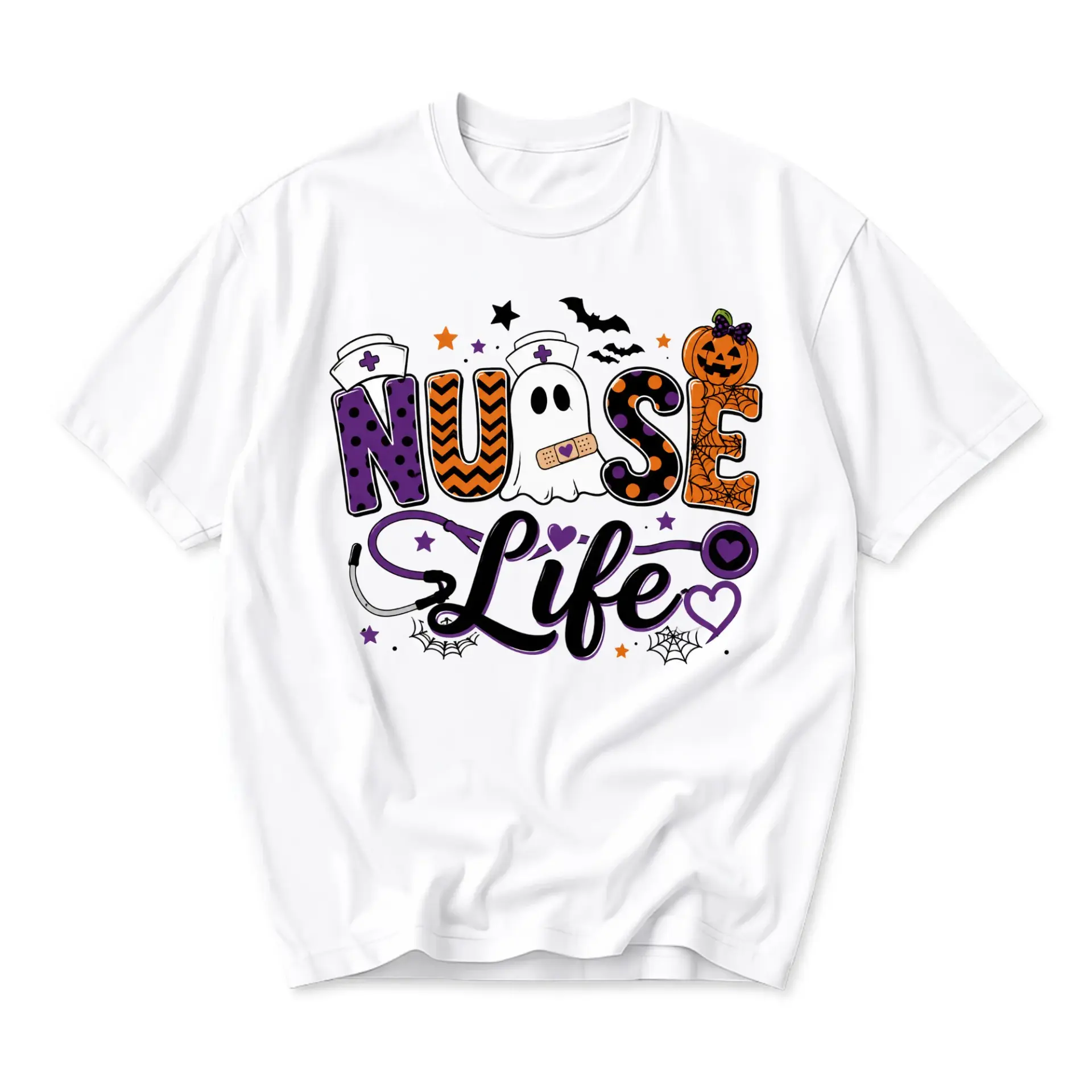 Funny Shirt Nurse Life Halloween Graphic Tee Spooky Medical Staff Gift Casual Unisex Cotton Crew Neck Top White