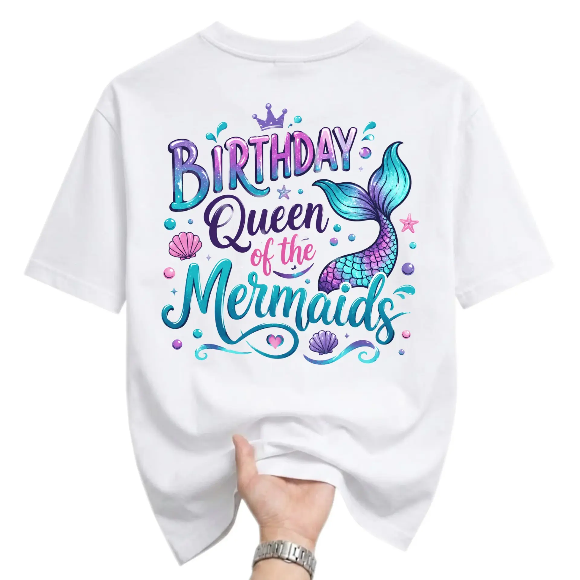 Graphic Tee Birthday Queen of the Mermaids Shirt Casual Unisex Crew Neck