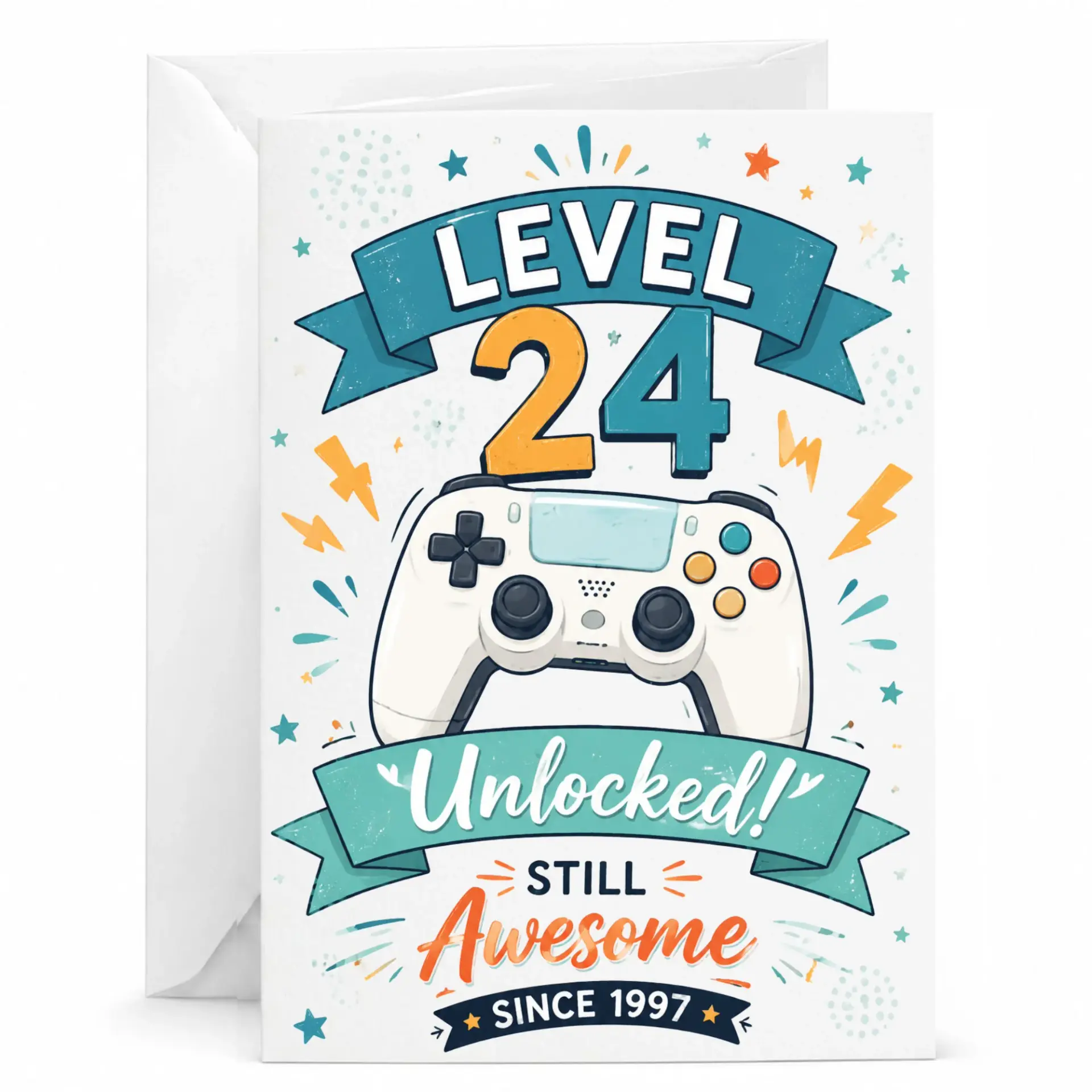 Birthday Card Level 24 Unlocked Still Awesome Since 1997 Greeting Card with Envelope for Video Game Lovers
