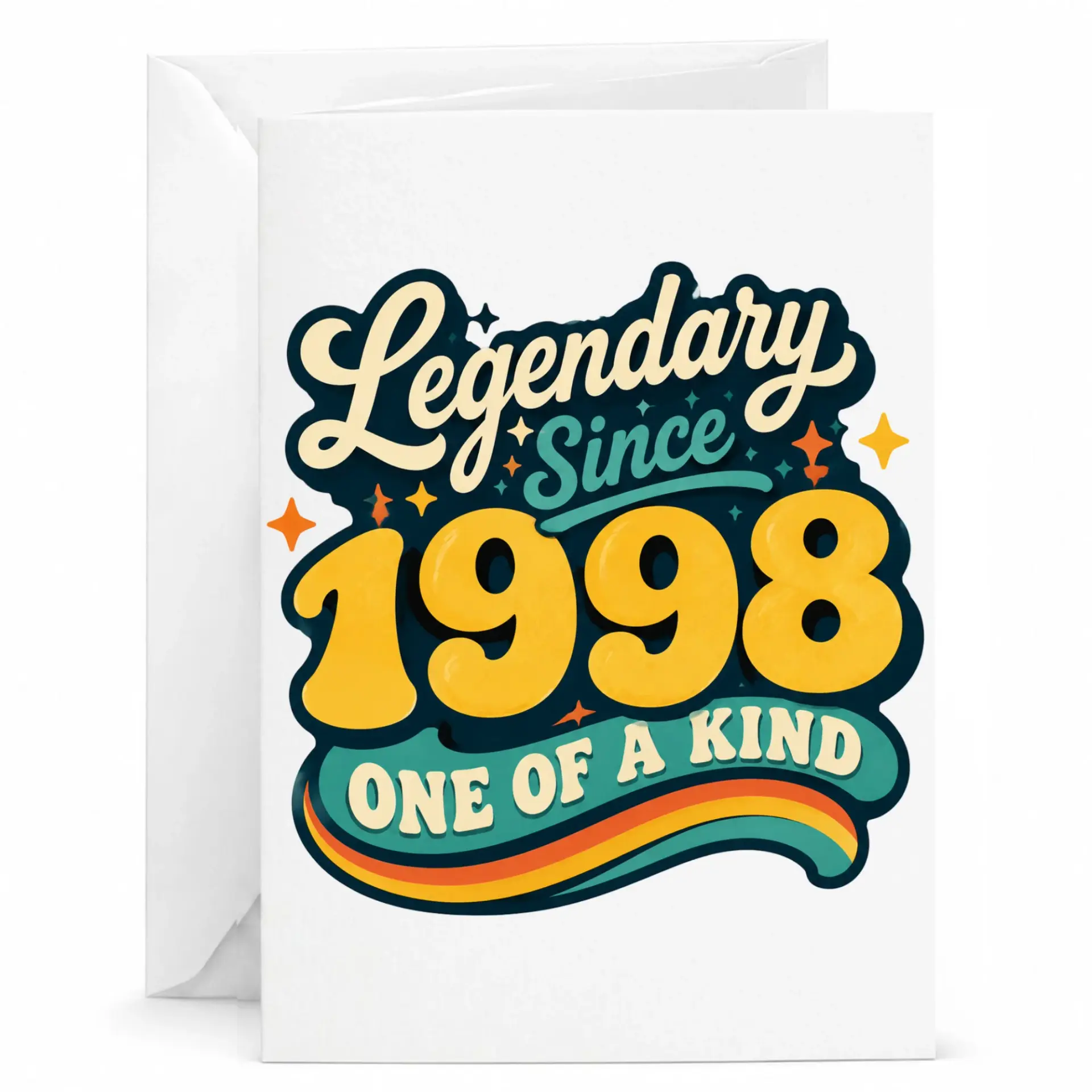 Birthday Card Legendary Since 1998 One of a Kind Greeting Card with Envelope Retro Vintage Style Milestone Birthday