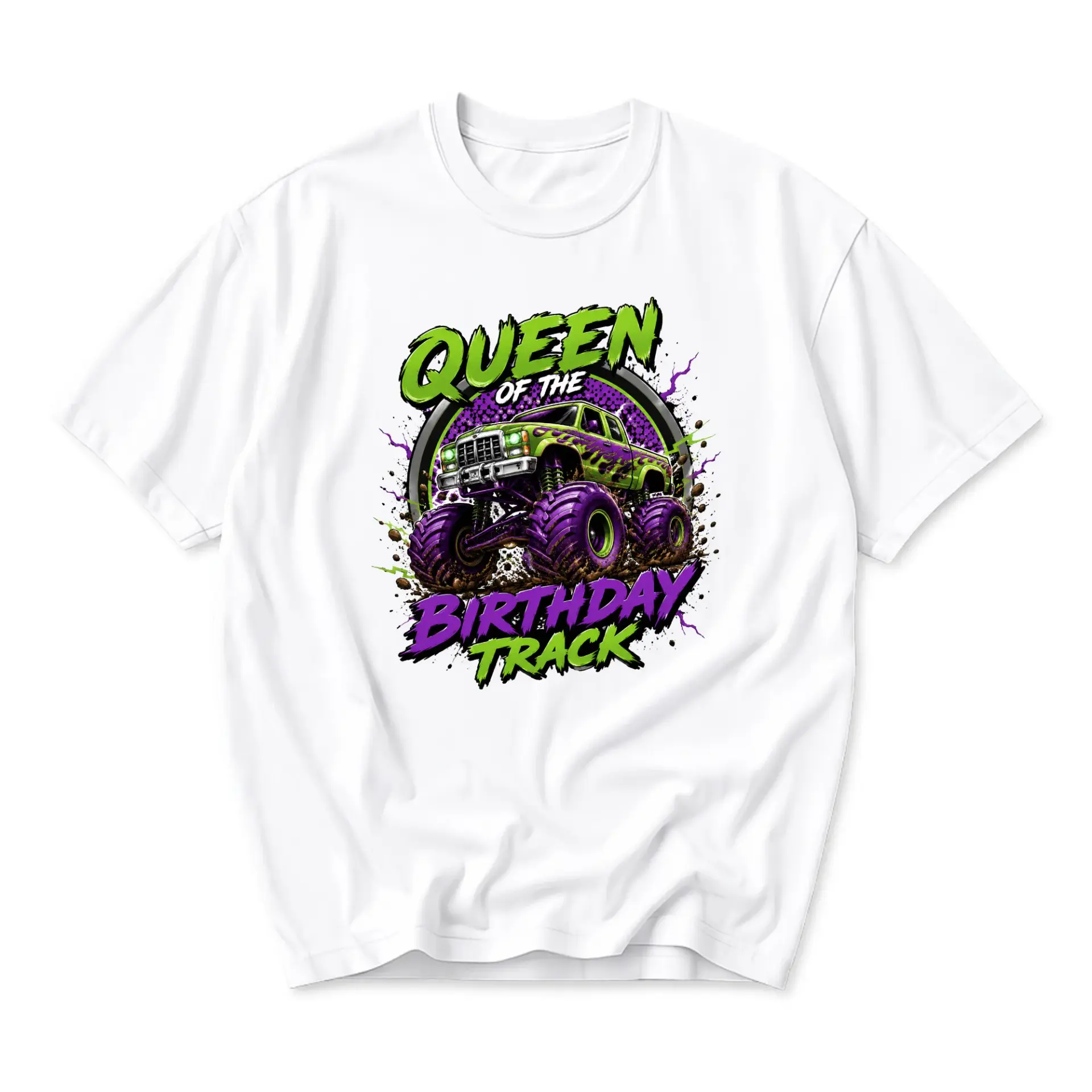 Funny Shirt Queen of the Birthday Track Graphic Tee Unisex Crew Neck Short Sleeve Casual Cotton Blend Apparel White