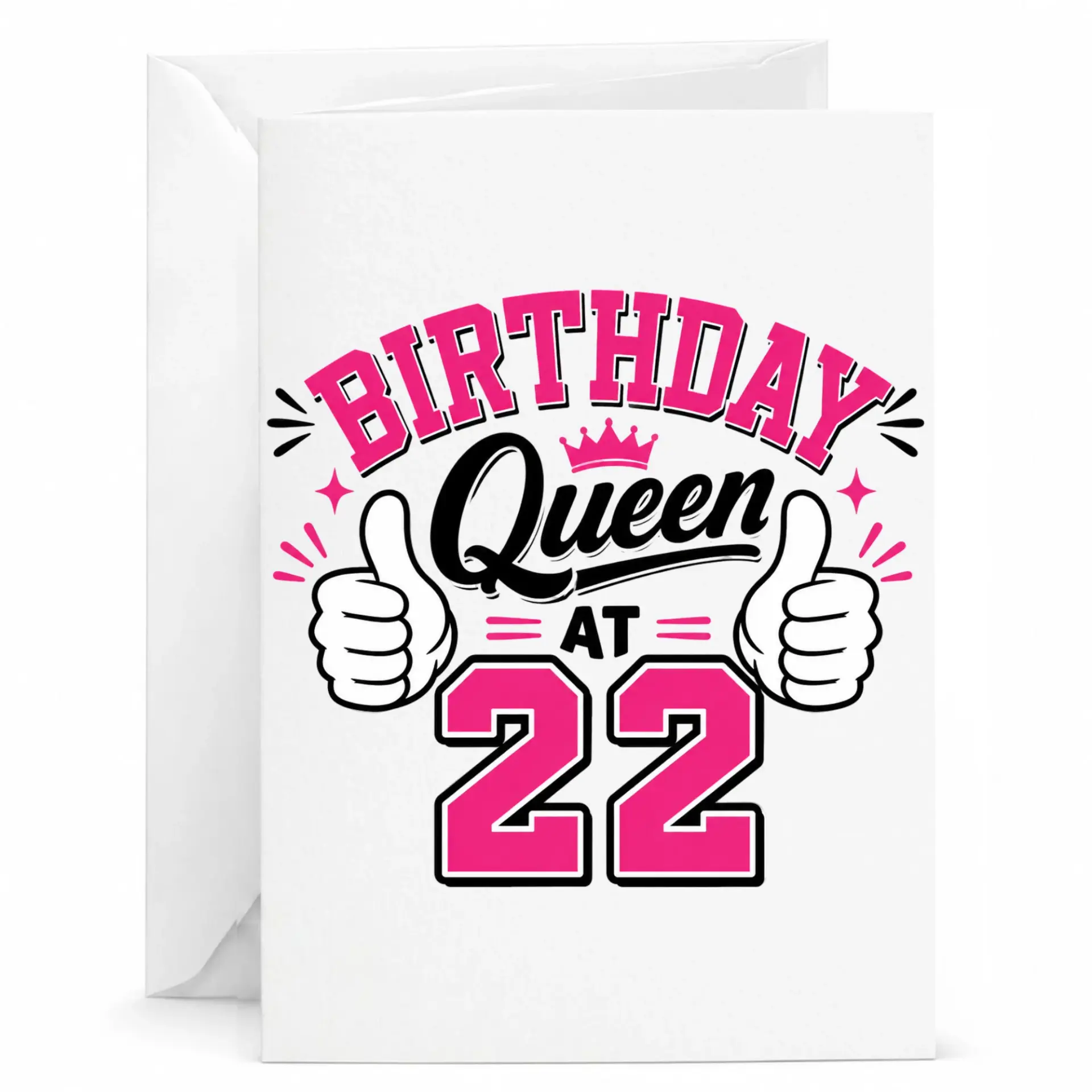 Birthday Card Birthday Queen at 22 Greeting Card for Milestone Celebration with Matching Envelope 5x7 Inches
