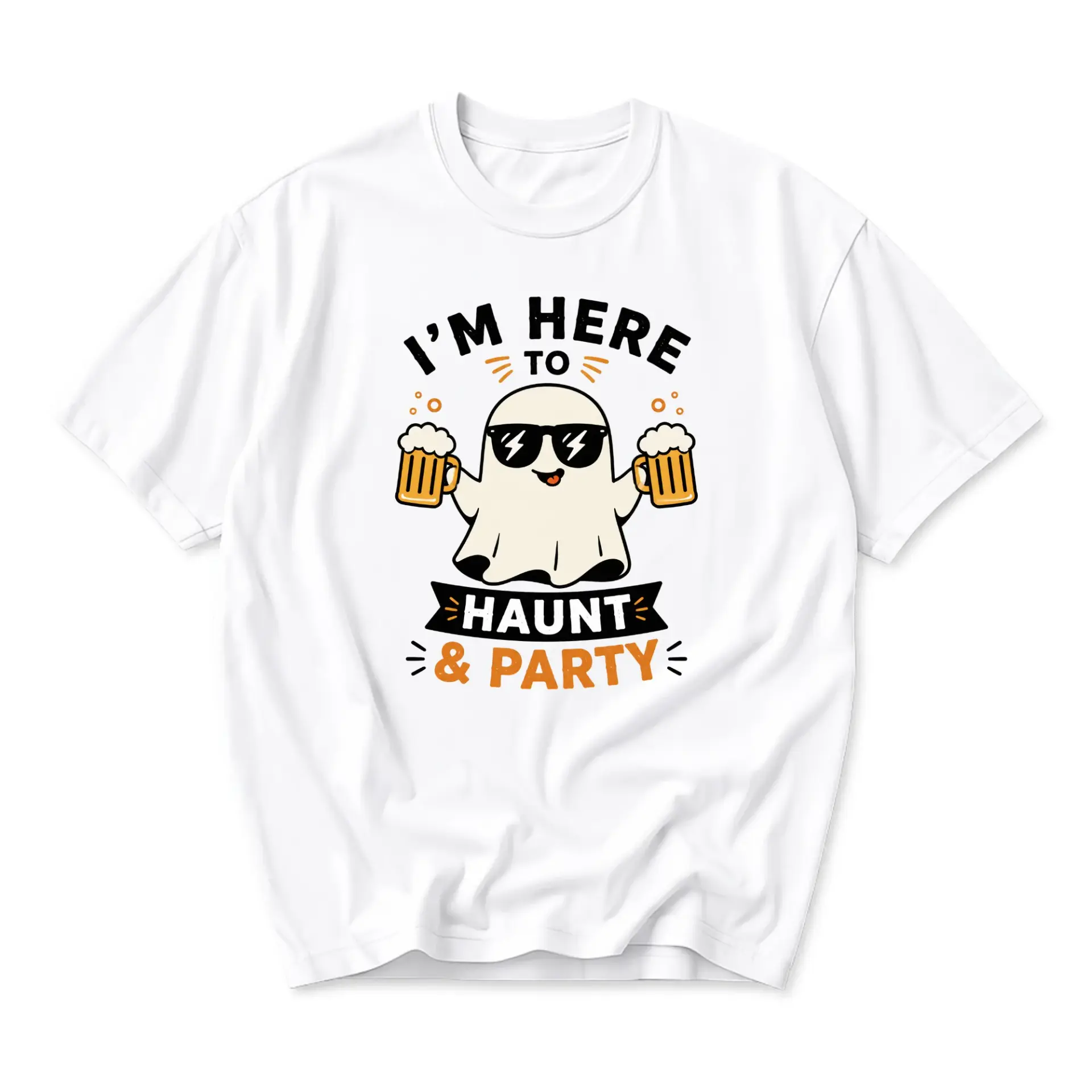 Funny Shirt I Am Here to Haunt and Party Graphic Tee Unisex Crew Neck Short Sleeve Casual Cotton Blend Top Apparel