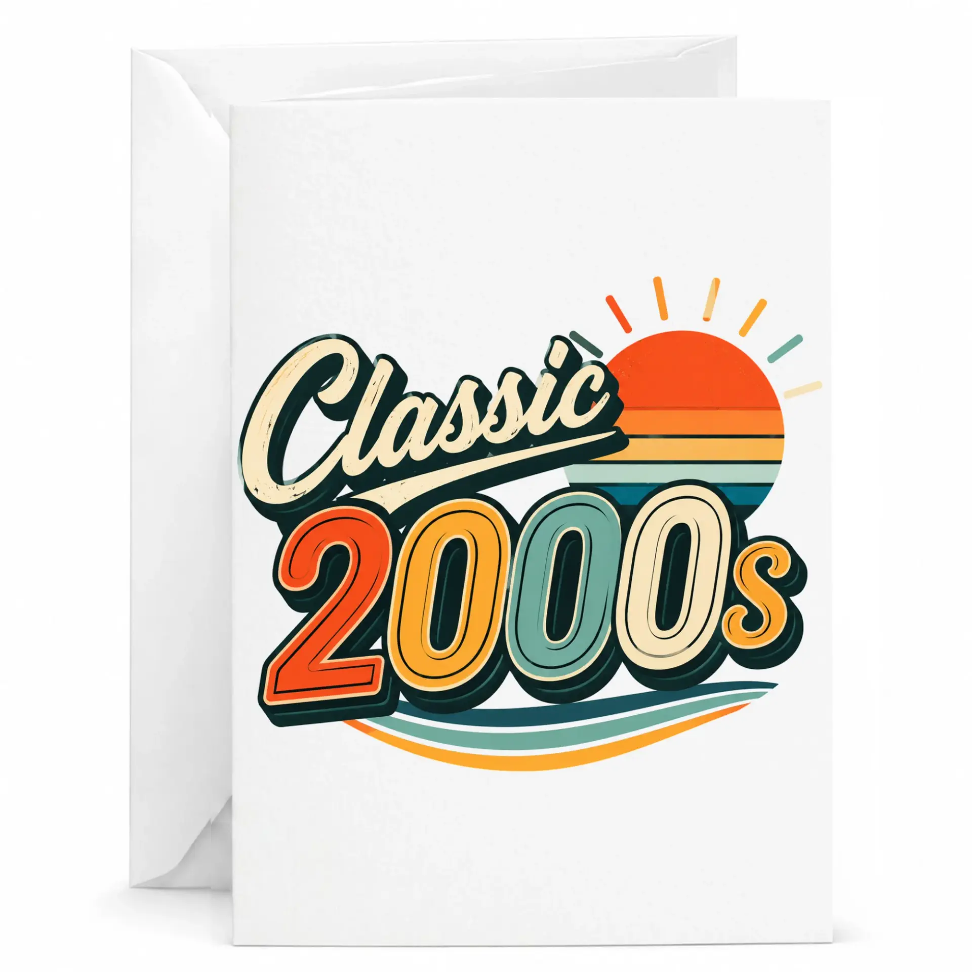 Birthday Greeting Card Classic 2000s Retro Vintage Style Design with Sunset Graphic for Milestone Celebrations