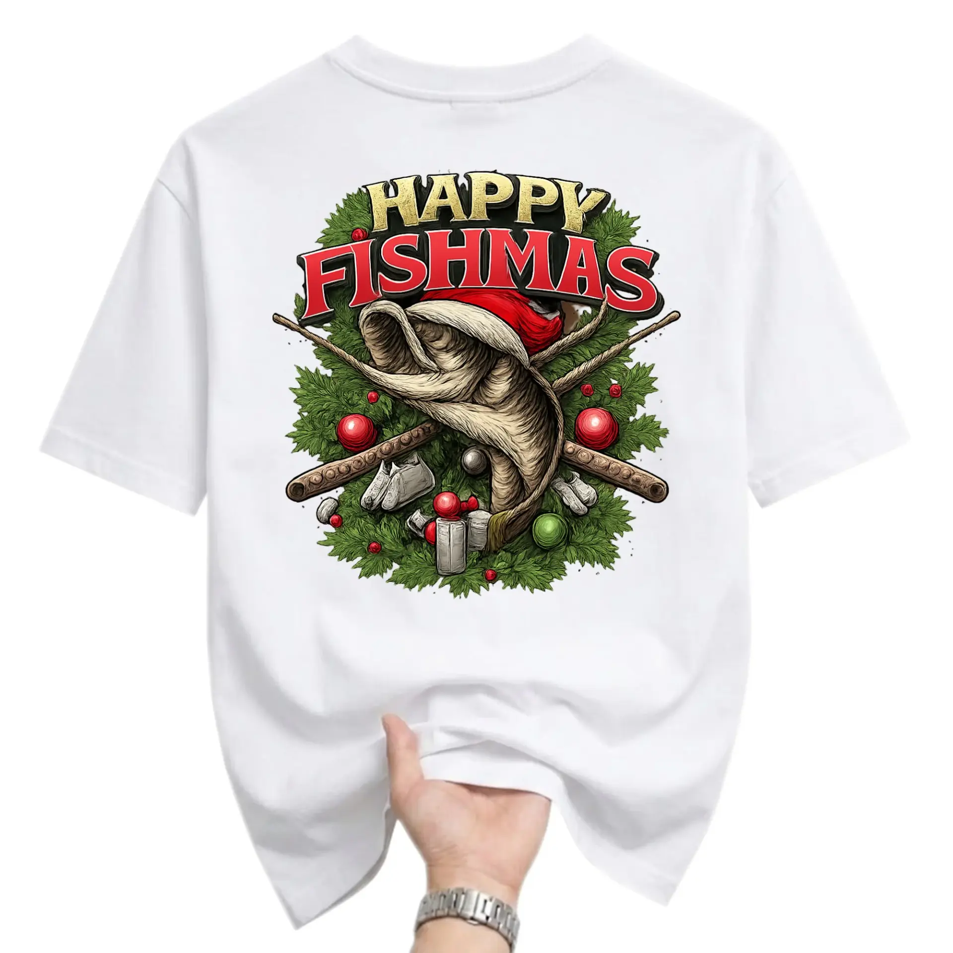 Funny Shirt Happy Fishmas Fish Christmas Holiday Graphic Tee Unisex Short