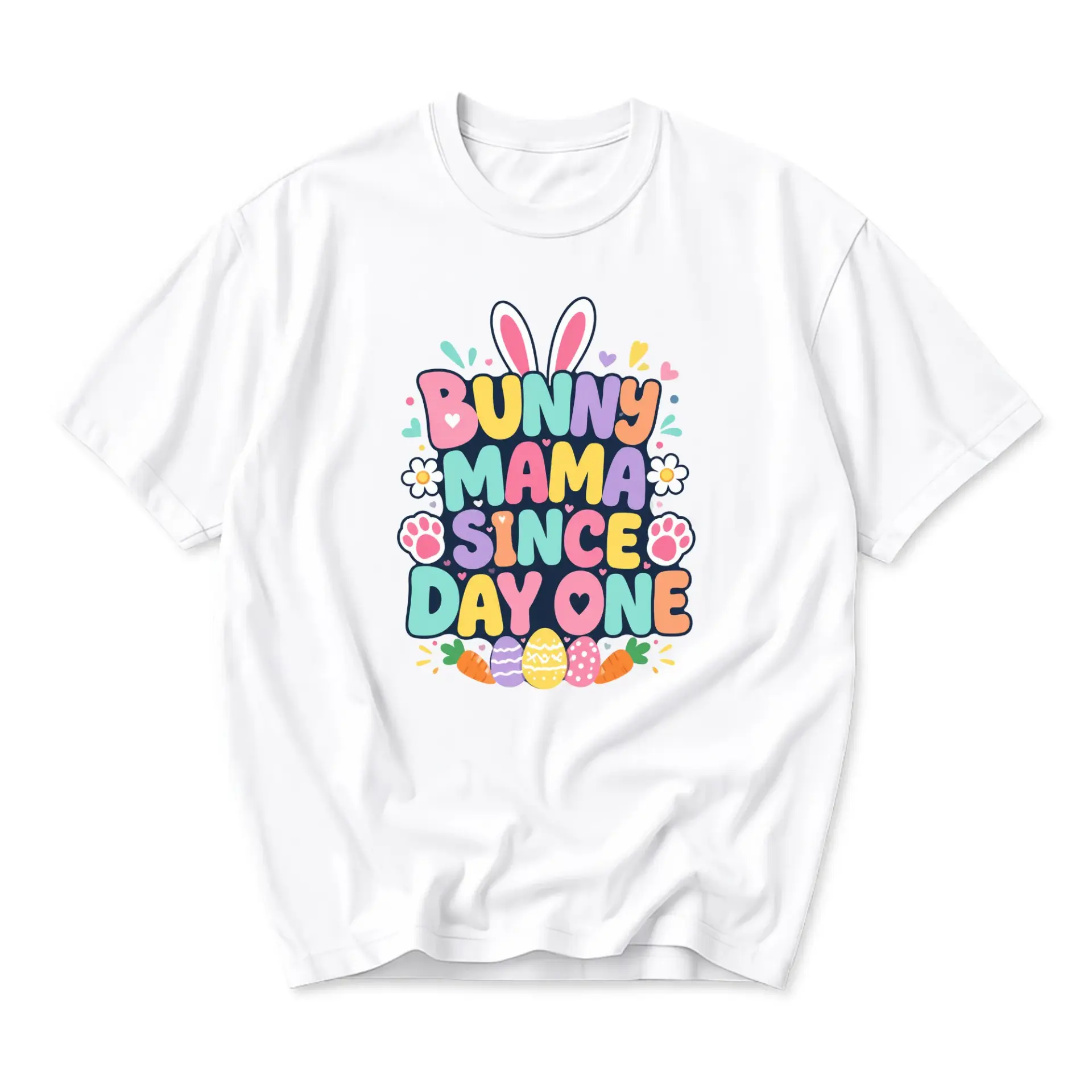 T-shirt Bunny Mama Since Day One Graphic Tee Retro Colorful Spring Inspired Casual Crew Neck Top for Every Day Wear