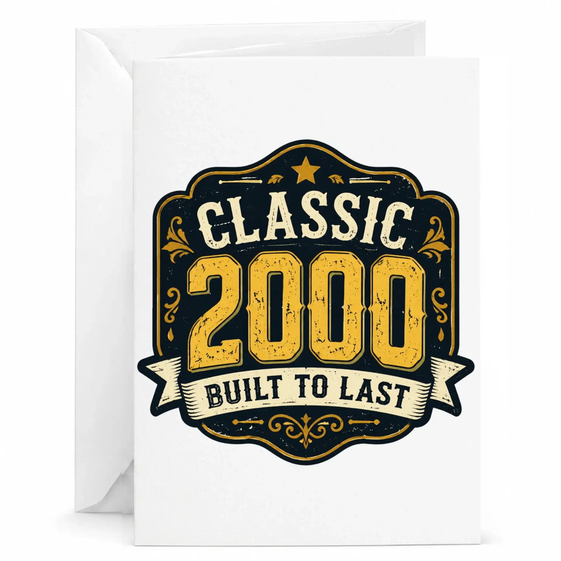 Birthday Greeting Card Classic 2000 Built to Last Vintage Style Design with Matching Envelope for Milestone Celebration