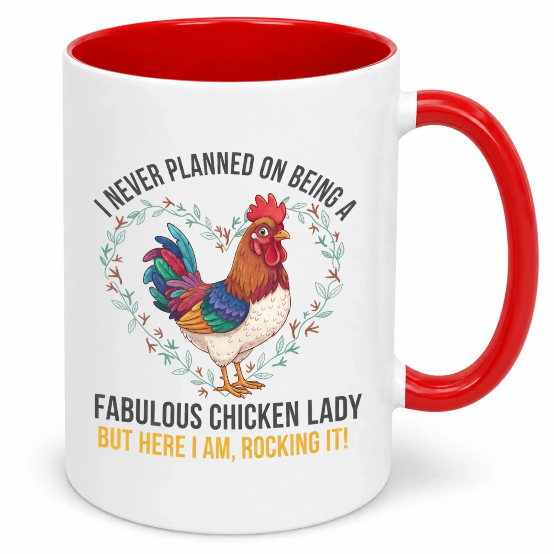 Funny Chicken Lady Coffee Mug with Rooster Design Humorous Ceramic Drinkware for Enthusiasts Unique Gift Idea Women