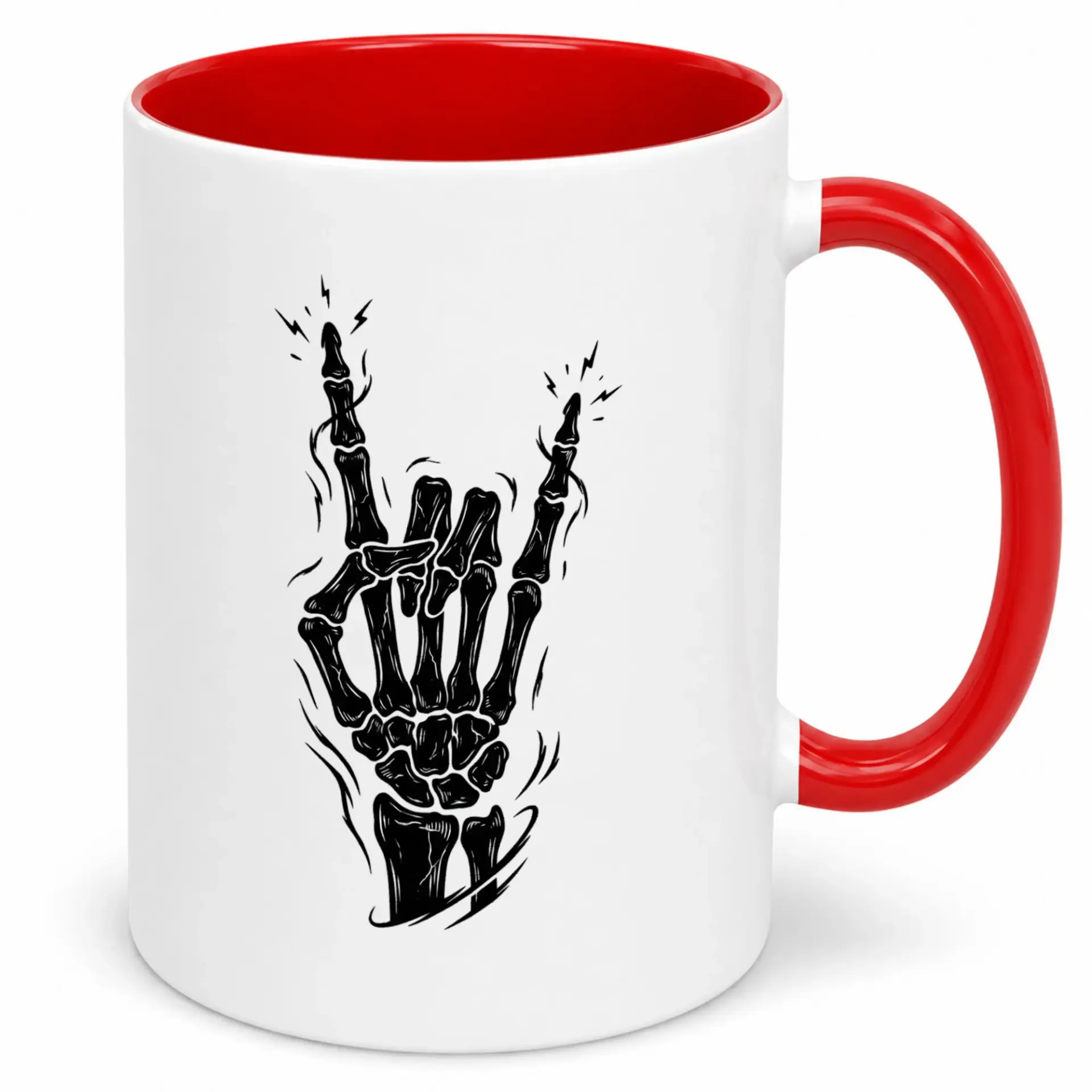 Ceramic Coffee Mug with Skeleton Hand on Gesture Design Gothic Music Theme Drinkware for Home Kitchen Office Unique Gift Idea
