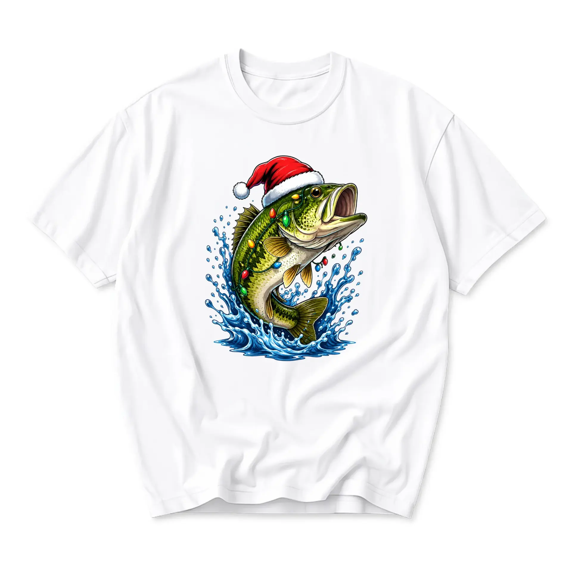 Graphic Tee Christmas Fishing Shirt Festive Holiday Freshwater Fish Unisex