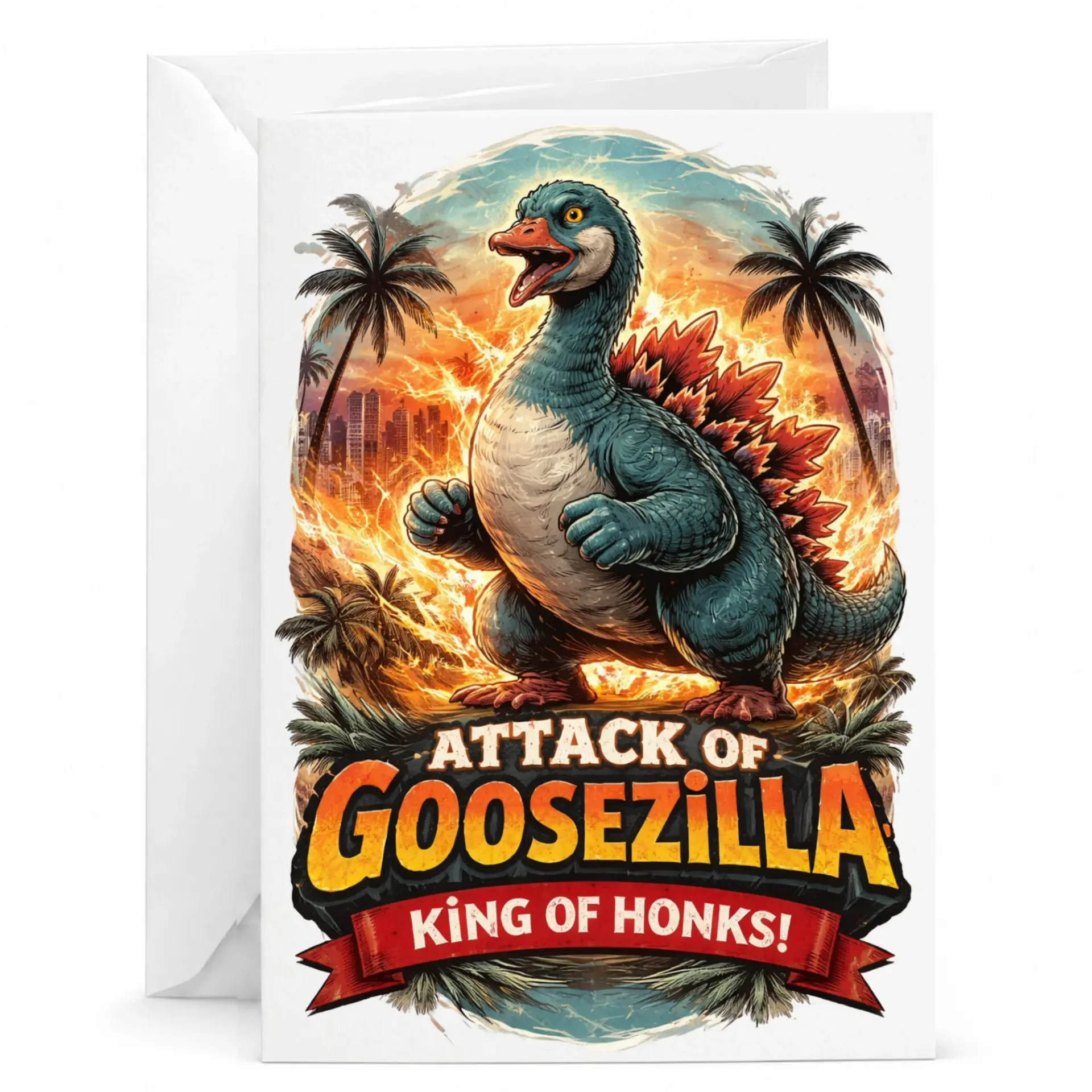 Funny Gooszilla Greeting Card of Honks Monster Theme