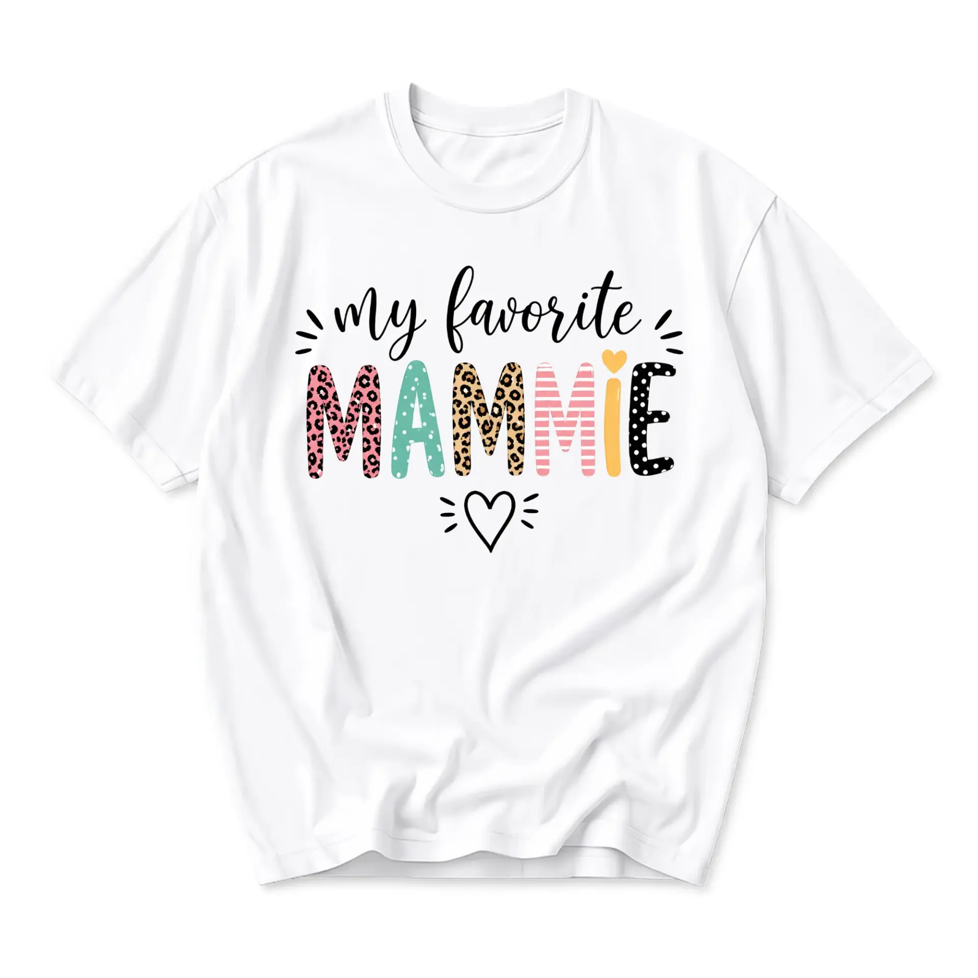 Graphic Tee My Favorite Mammie Shirt Cute Heart Pattern Print Casual Unisex Crew Neck Short Sleeve Top for Everyday Wear