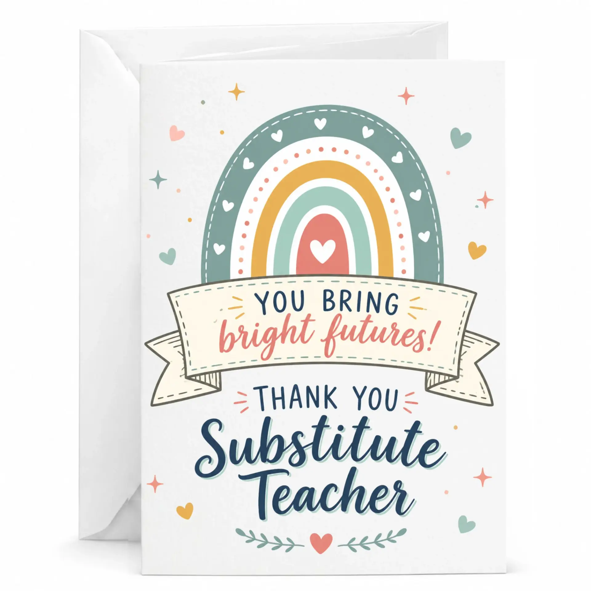 Card for Substitute Teacher with Rainbow Design Appreciation Greeting Inspiring Educators and Mentors