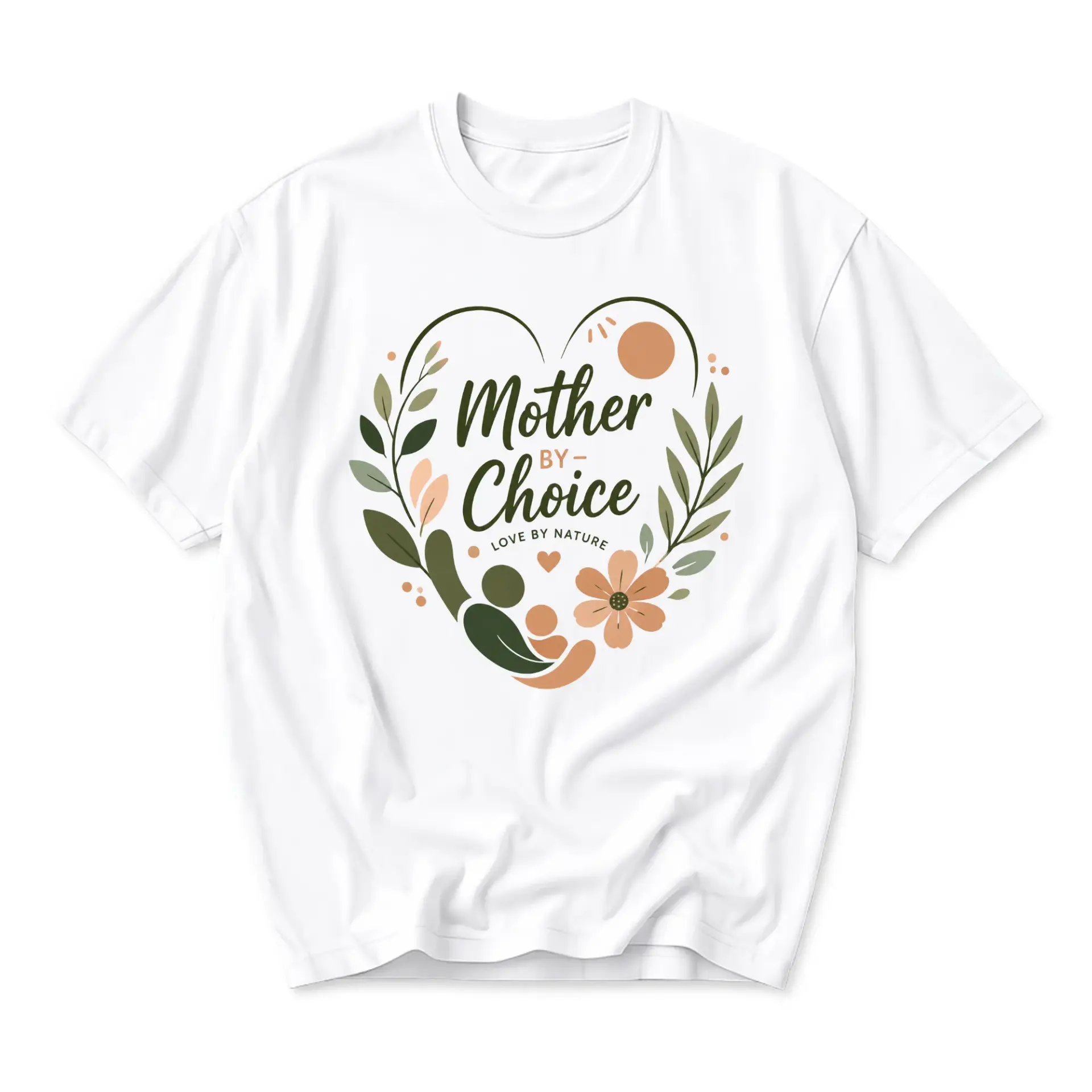 Graphic Tee Mother by Choice Botanical Heart Illustration Unisex Crew Neck Short Sleeve Casual Cotton Blend Shirt